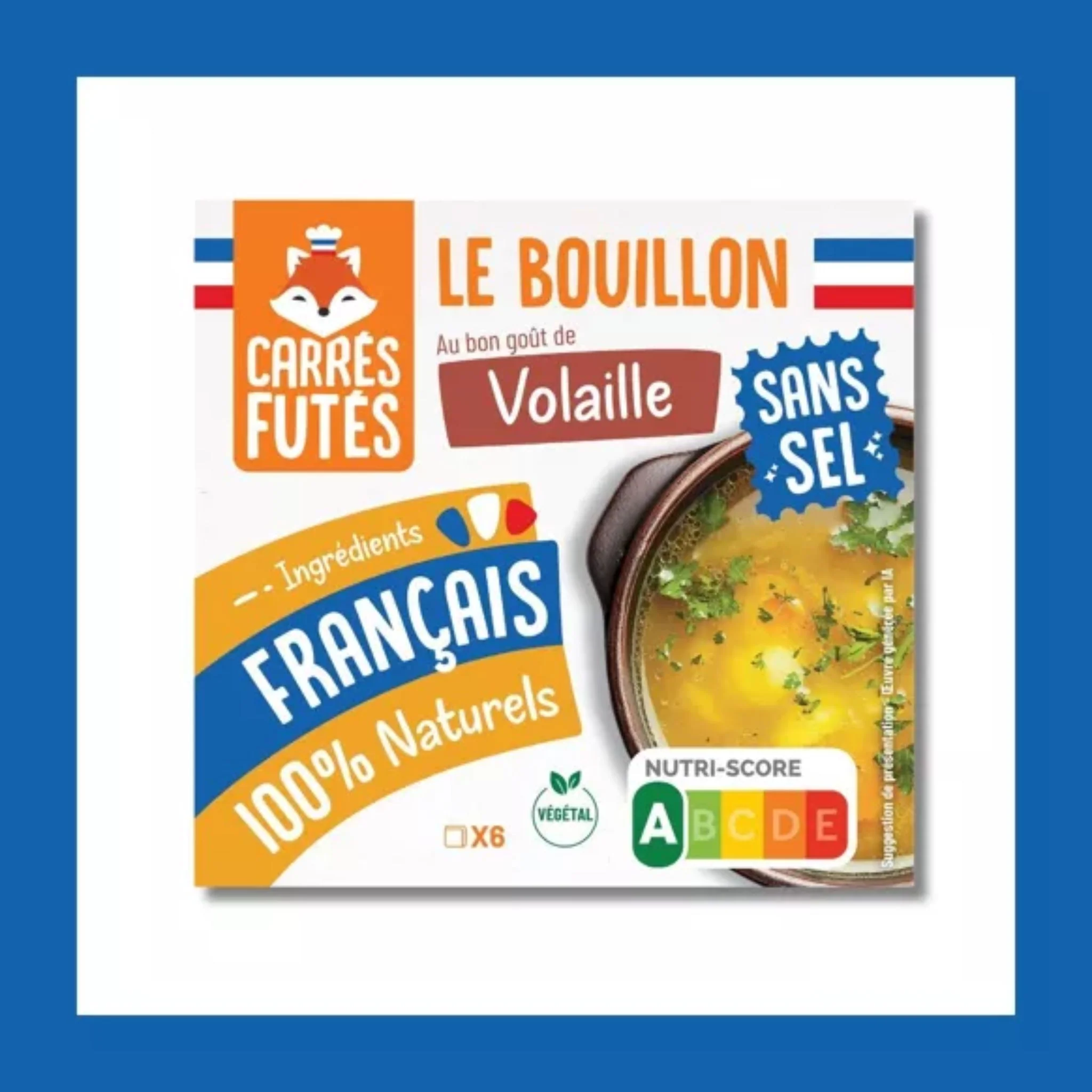 🧱 Bouillon Français SANS SEL goût Volaille – Carrés Futés 🇫🇷