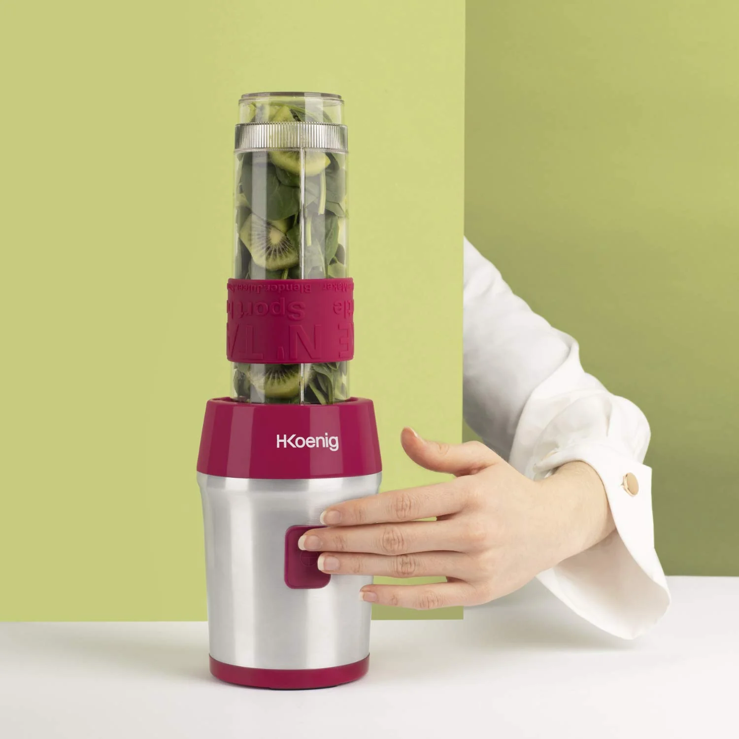 Mini Blender Smoothie Transportable Compact 570mL H.Koenig SMOO18 Sans BPA Puissant 300W, Mixeur à Smoothie 2 Bouteilles Portables, 4 Lames en Inox, 2 gourdes avec couvercles de voyage incluses (Vert) - Image 12