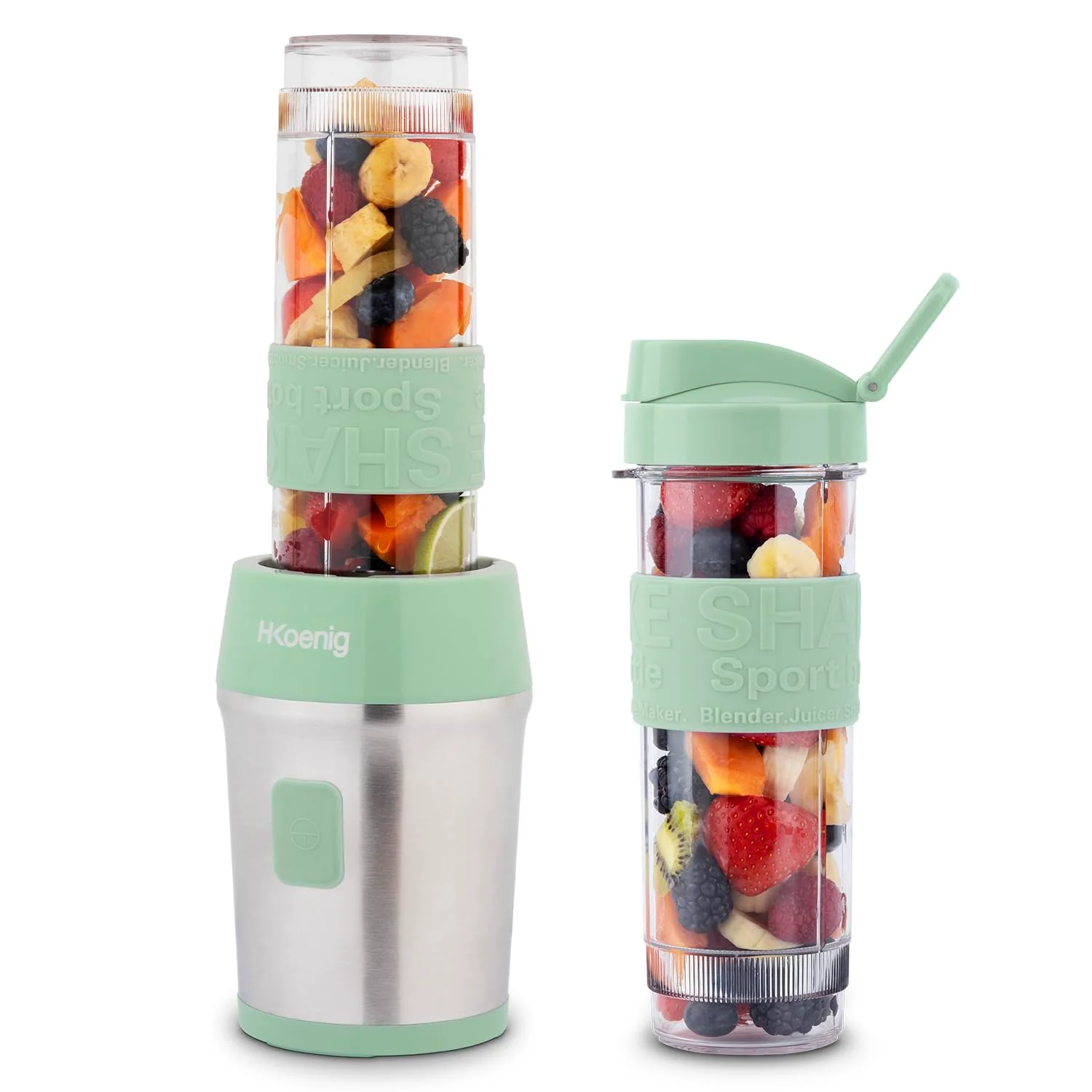 Mini Blender Smoothie Transportable Compact 570mL H.Koenig SMOO18 Sans BPA Puissant 300W, Mixeur à Smoothie 2 Bouteilles Portables, 4 Lames en Inox, 2 gourdes avec couvercles de voyage incluses (Vert) - Image 22
