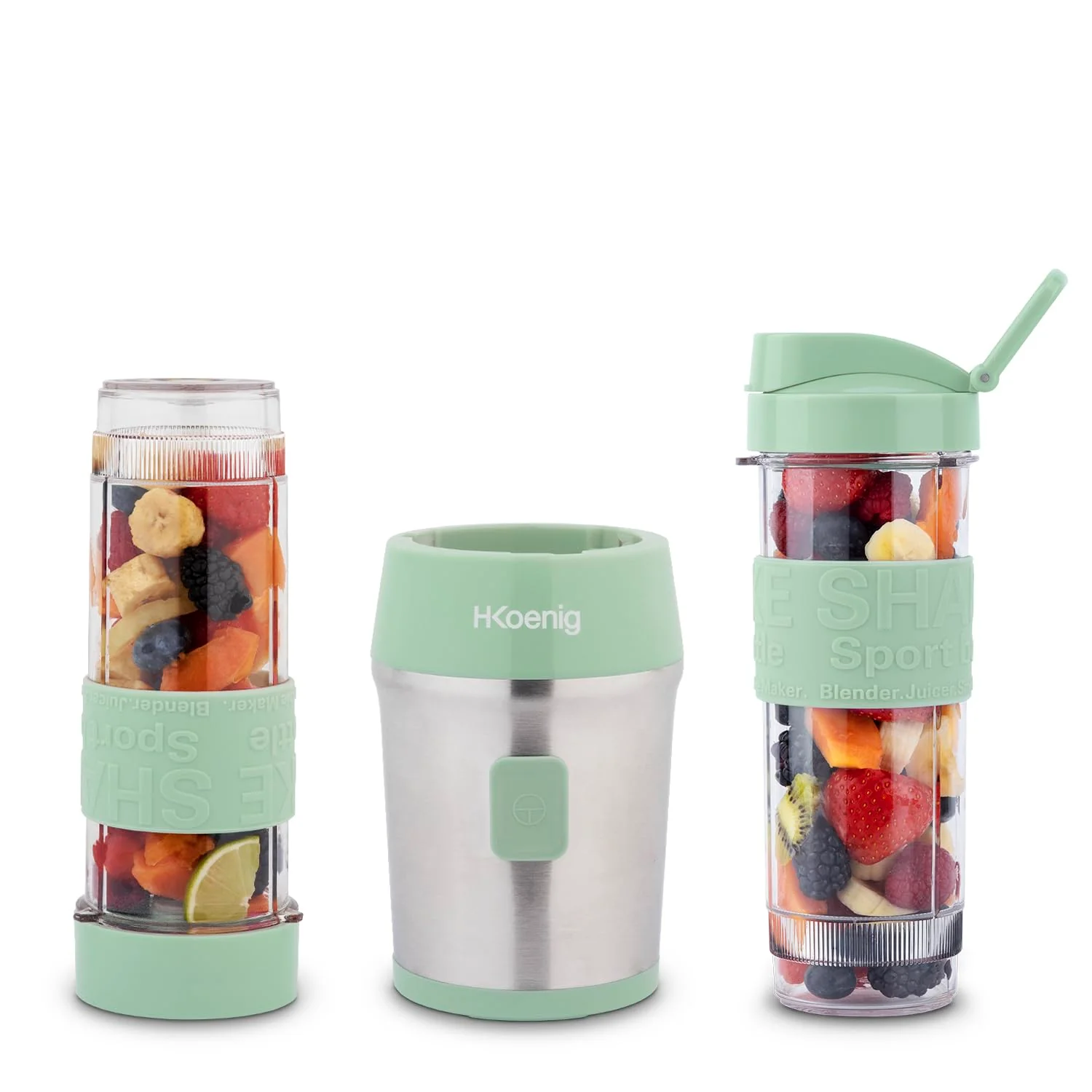 Mini Blender Smoothie Transportable Compact 570mL H.Koenig SMOO18 Sans BPA Puissant 300W, Mixeur à Smoothie 2 Bouteilles Portables, 4 Lames en Inox, 2 gourdes avec couvercles de voyage incluses (Vert) - Image 24