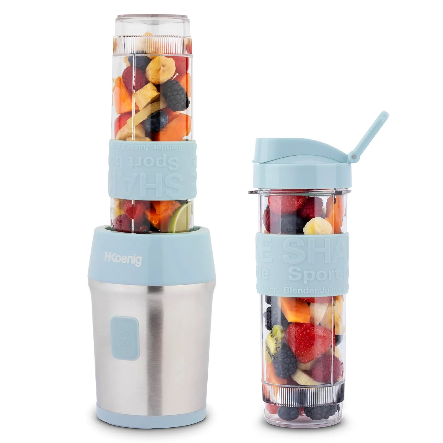 Mini Blender Smoothie Transportable Compact 570mL H.Koenig SMOO18 Sans BPA Puissant 300W, Mixeur à Smoothie 2 Bouteilles Portables, 4 Lames en Inox, 2 gourdes avec couvercles de voyage incluses (Vert) - Image 27