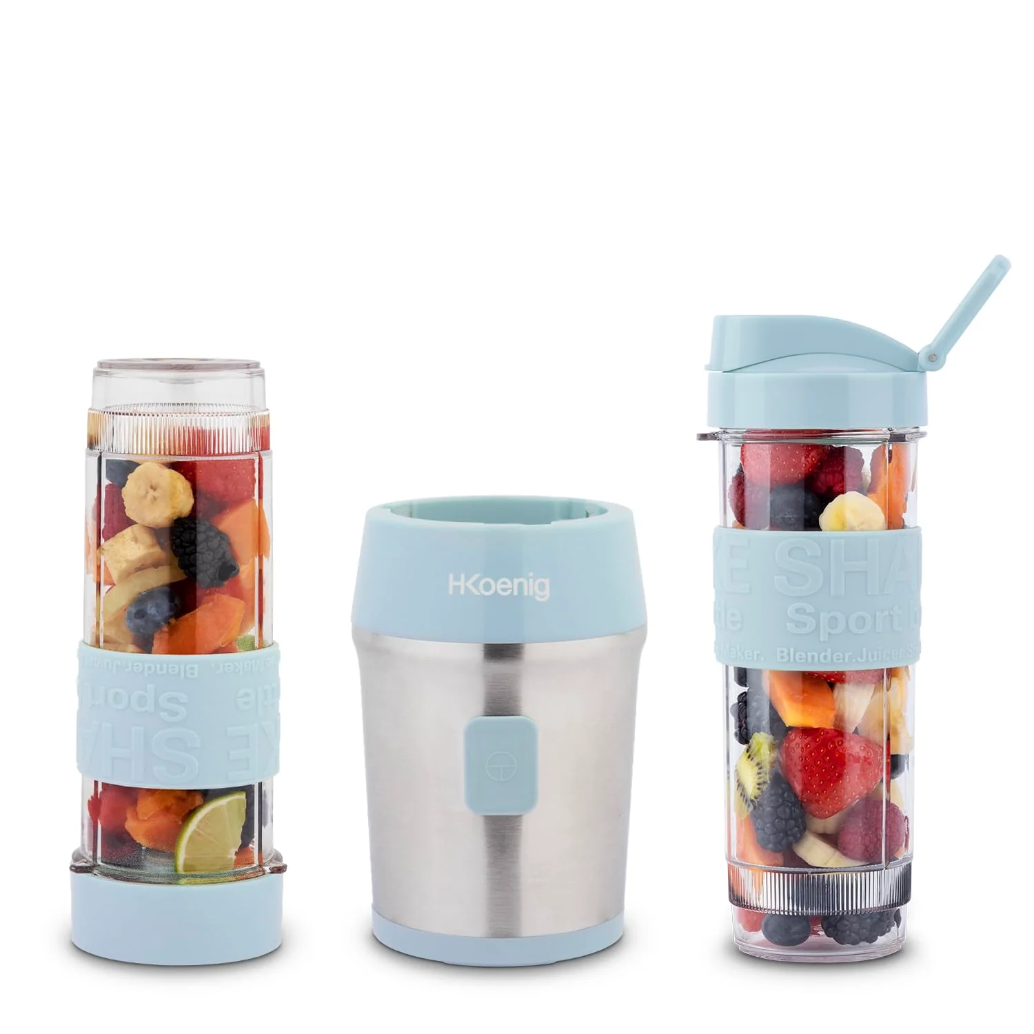 Mini Blender Smoothie Transportable Compact 570mL H.Koenig SMOO18 Sans BPA Puissant 300W, Mixeur à Smoothie 2 Bouteilles Portables, 4 Lames en Inox, 2 gourdes avec couvercles de voyage incluses (Vert) - Image 30