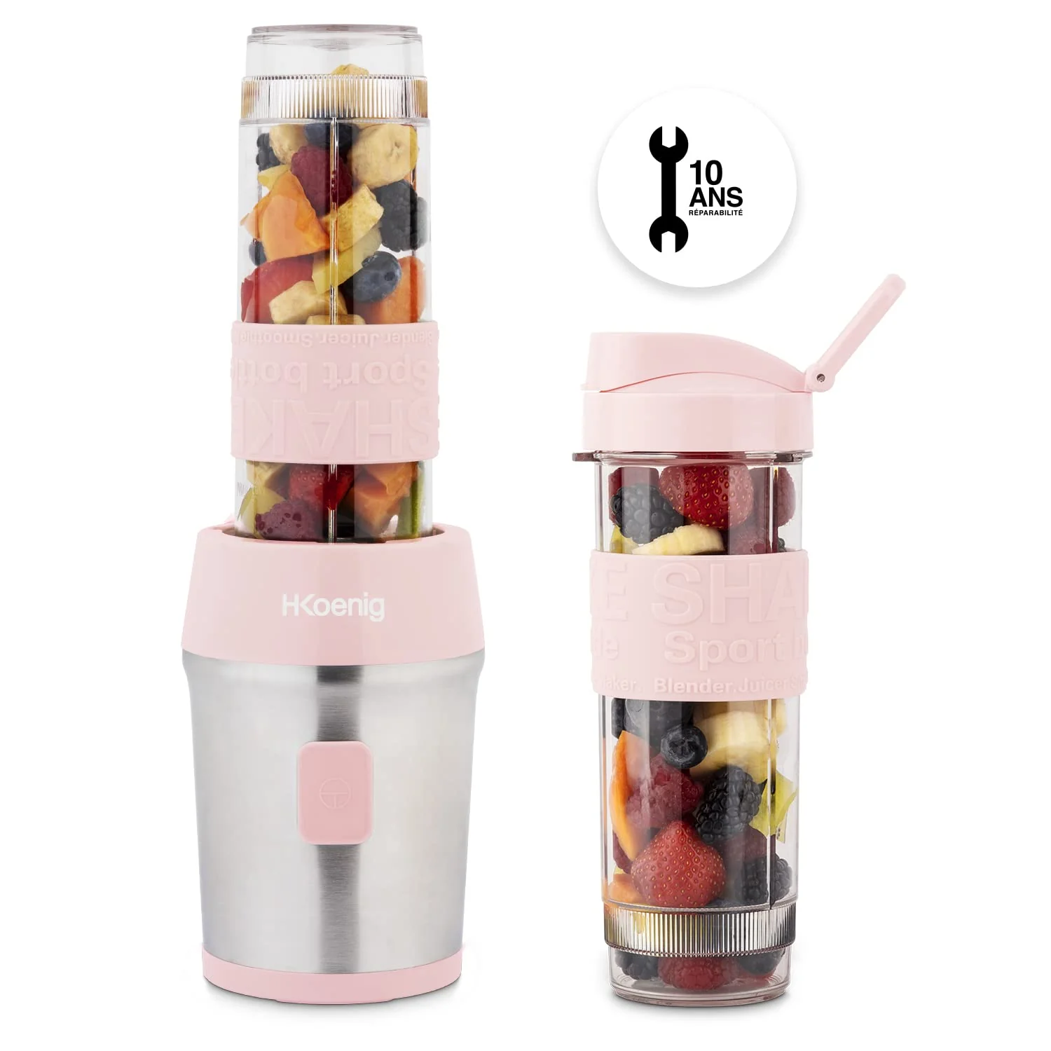 Mini Blender Smoothie Transportable Compact 570mL H.Koenig SMOO18 Sans BPA Puissant 300W, Mixeur à Smoothie 2 Bouteilles Portables, 4 Lames en Inox, 2 gourdes avec couvercles de voyage incluses (Vert) - Image 33