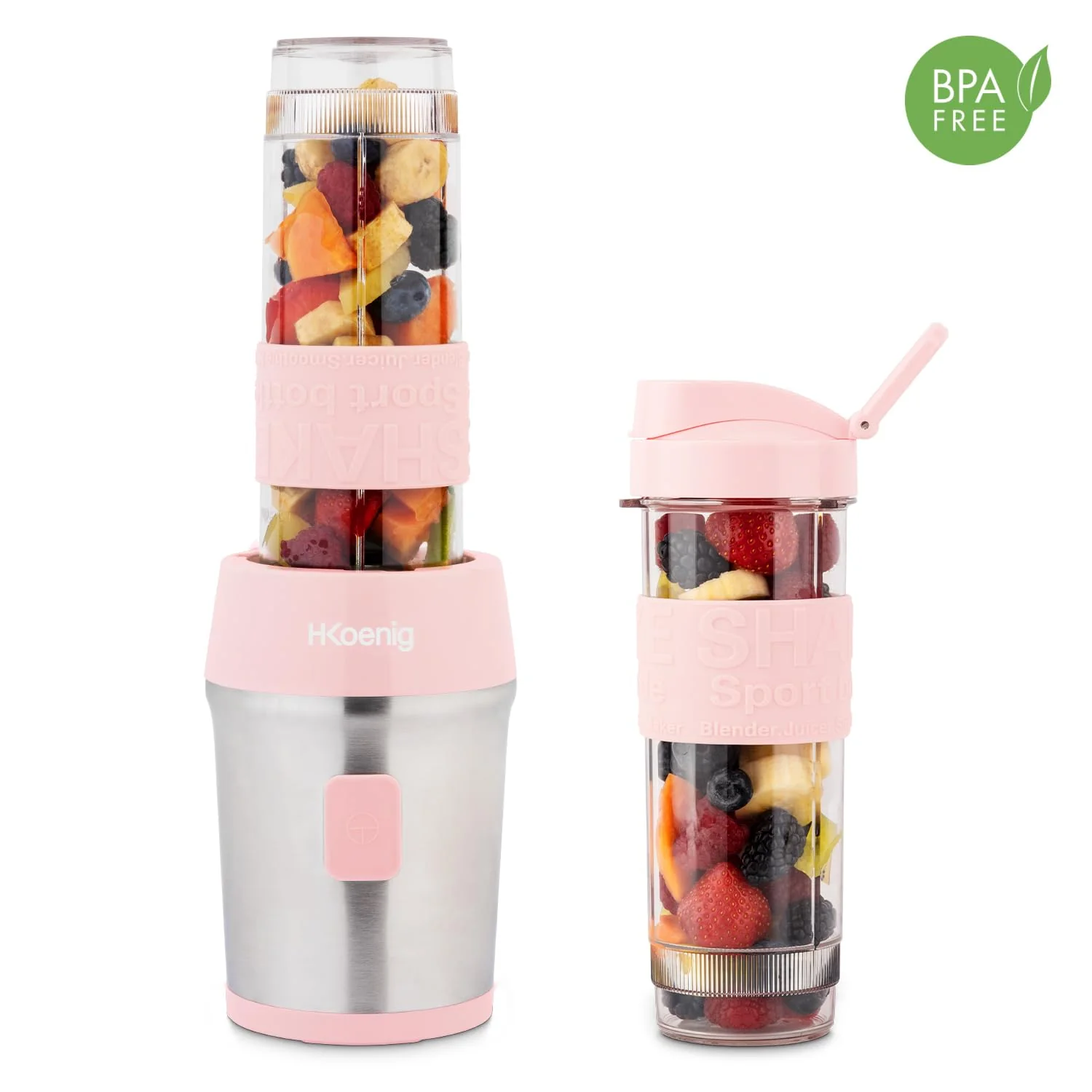 Mini Blender Smoothie Transportable Compact 570mL H.Koenig SMOO18 Sans BPA Puissant 300W, Mixeur à Smoothie 2 Bouteilles Portables, 4 Lames en Inox, 2 gourdes avec couvercles de voyage incluses (Vert) - Image 34