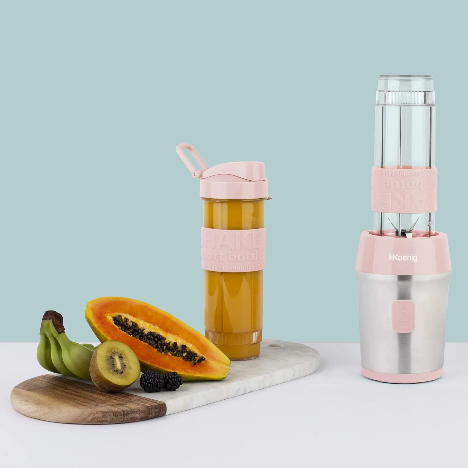 Mini Blender Smoothie Transportable Compact 570mL H.Koenig SMOO18 Sans BPA Puissant 300W, Mixeur à Smoothie 2 Bouteilles Portables, 4 Lames en Inox, 2 gourdes avec couvercles de voyage incluses (Vert) - Image 38