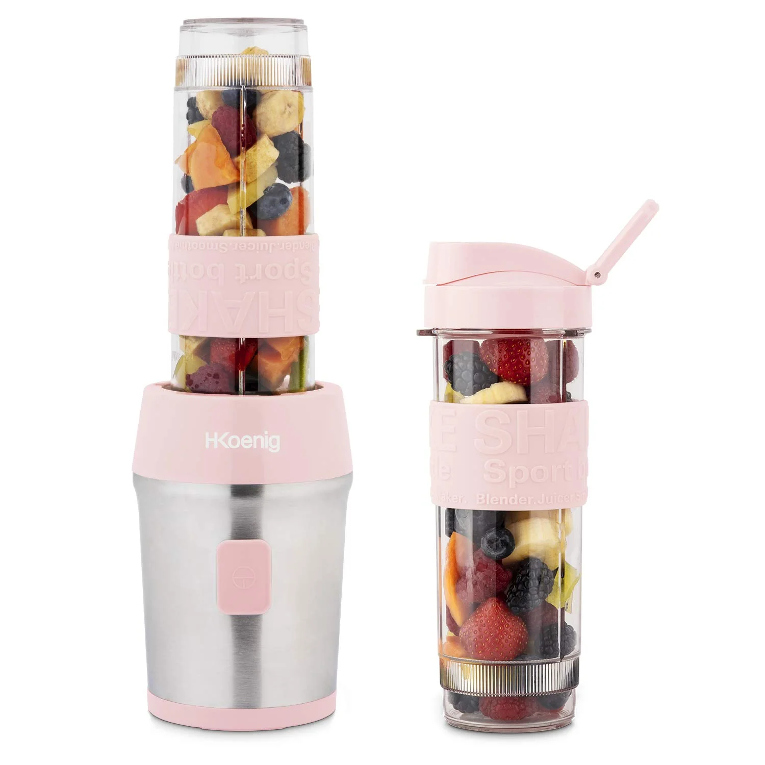 Mini Blender Smoothie Transportable Compact 570mL H.Koenig SMOO18 Sans BPA Puissant 300W, Mixeur à Smoothie 2 Bouteilles Portables, 4 Lames en Inox, 2 gourdes avec couvercles de voyage incluses (Vert) - Image 5