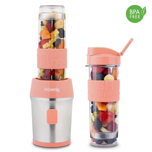 Mini Blender Smoothie Transportable Compact 570mL H.Koenig SMOO18 Sans BPA Puissant 300W, Mixeur à Smoothie 2 Bouteilles Portables, 4 Lames en Inox, 2 gourdes avec couvercles de voyage incluses (Vert) - Image 6