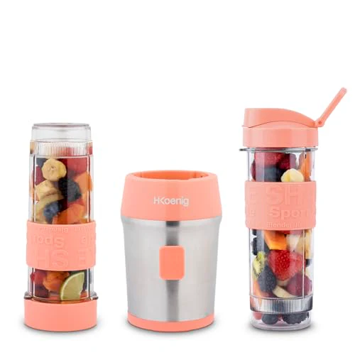 Mini Blender Smoothie Transportable Compact 570mL H.Koenig SMOO18 Sans BPA Puissant 300W, Mixeur à Smoothie 2 Bouteilles Portables, 4 Lames en Inox, 2 gourdes avec couvercles de voyage incluses (Vert) - Image 7