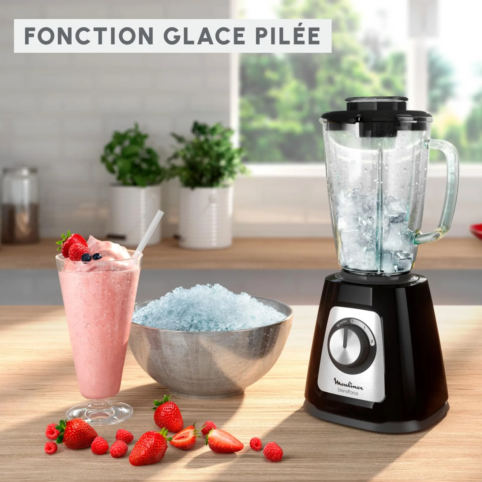 Moulinex Blender mixeur électrique, Bol verre 1,75 L, Puissance 800 W, Verrouillage sûr, Ergonomique, Broyeur à grains, Smoothies, Glace pilée, Blendforce, Noir LM430810 - Image 10