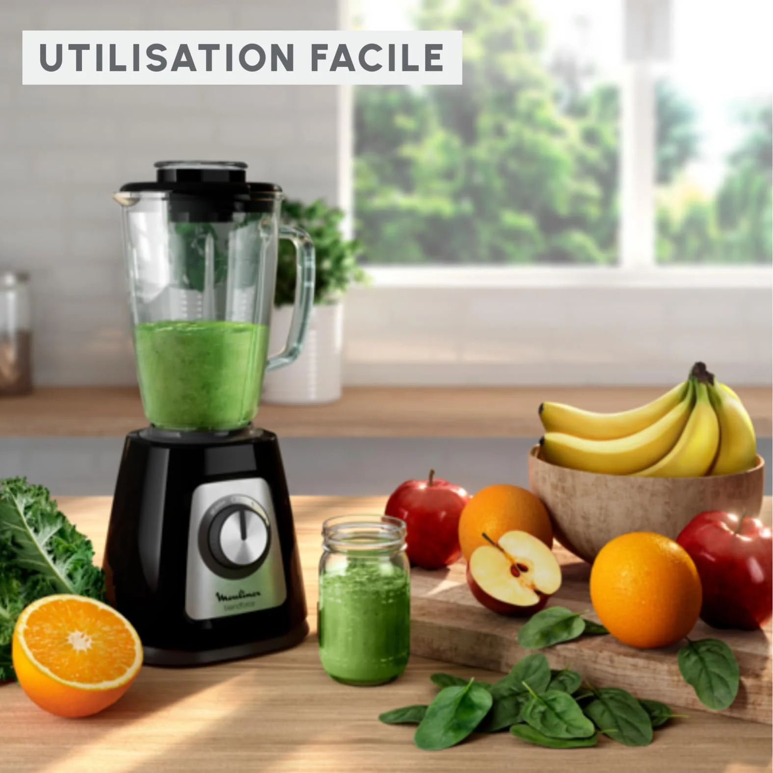 Moulinex Blender mixeur électrique, Bol verre 1,75 L, Puissance 800 W, Verrouillage sûr, Ergonomique, Broyeur à grains, Smoothies, Glace pilée, Blendforce, Noir LM430810 - Image 7