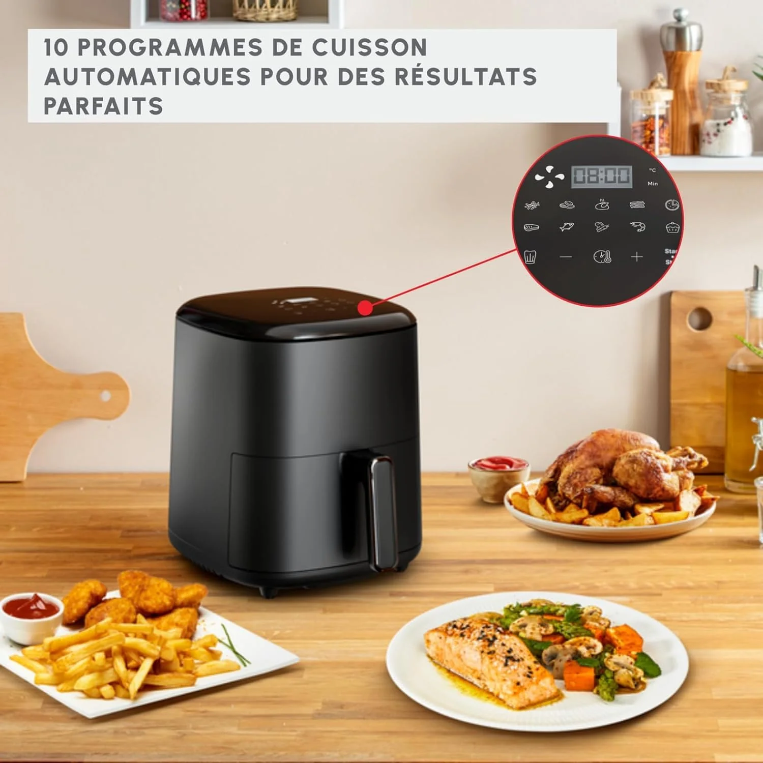 Moulinex Easy Fry Max Friteuse sans huile, Capacité XL de 5 L, Jusqu'à 6 personnes, 10 programmes automatiques, Ecran tactile digital, Gain de temps et d'énergie, air fryer EZ245820 - Image 9