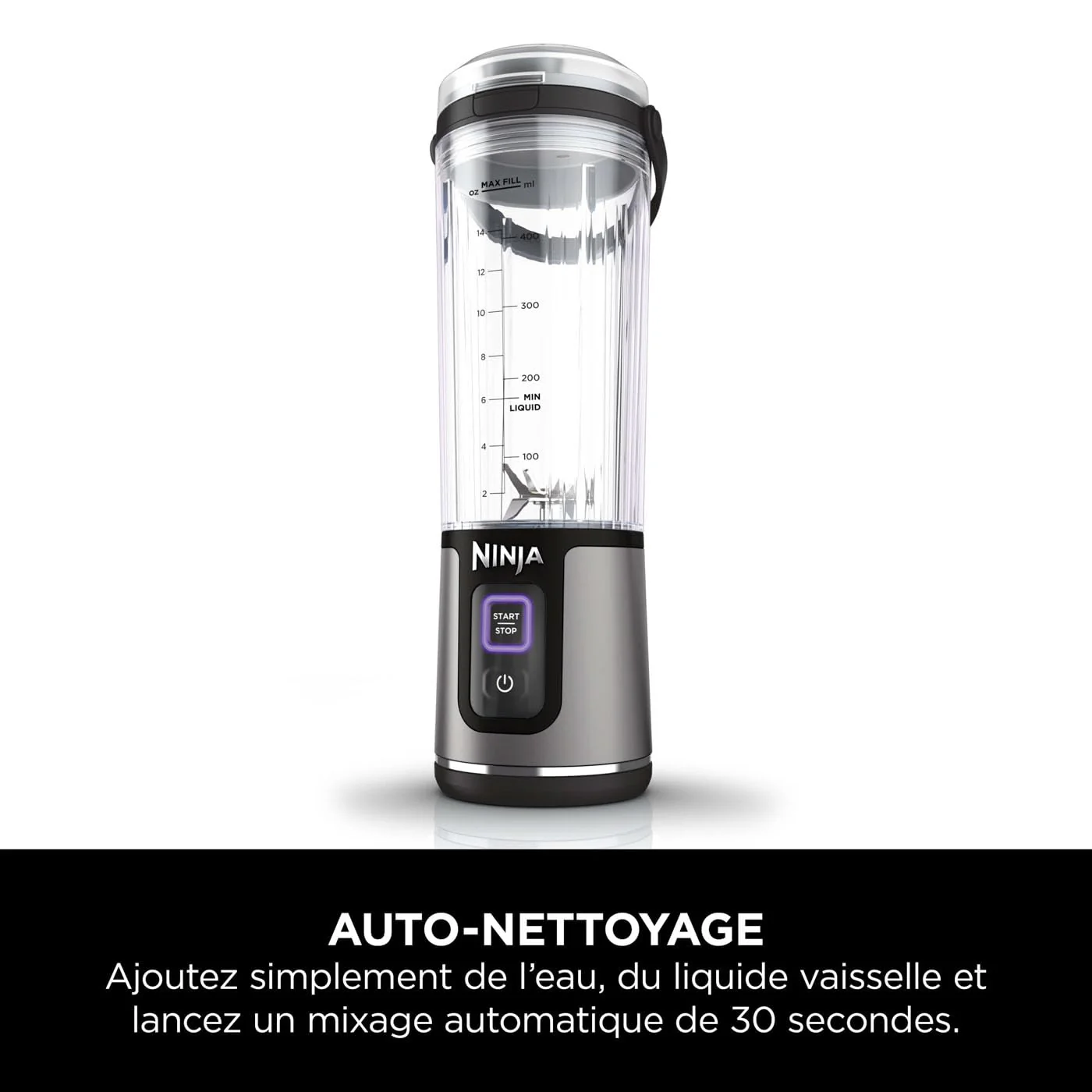 Ninja Blast Blender portable, 530 ml, couvercle résistant aux fuites et bec verseur, mini mixeur sans fil puissant, rechargeable, mixe smoothies, shakes protéinés et glaçons, Noir, BC151EUBK - Image 42