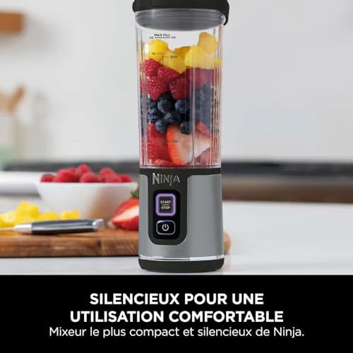 Ninja Blast Blender portable, 530 ml, couvercle résistant aux fuites et bec verseur, mini mixeur sans fil puissant, rechargeable, mixe smoothies, shakes protéinés et glaçons, Noir, BC151EUBK - Image 44