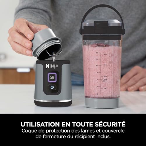 Ninja Blast Blender portable, 530 ml, couvercle résistant aux fuites et bec verseur, mini mixeur sans fil puissant, rechargeable, mixe smoothies, shakes protéinés et glaçons, Noir, BC151EUBK - Image 46