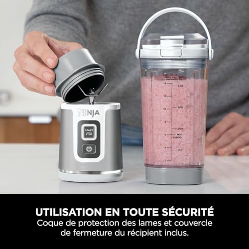 Ninja Blast Blender portable, 530 ml, couvercle résistant aux fuites et bec verseur, mini mixeur sans fil puissant, rechargeable, mixe smoothies, shakes protéinés et glaçons, Noir, BC151EUBK - Image 59