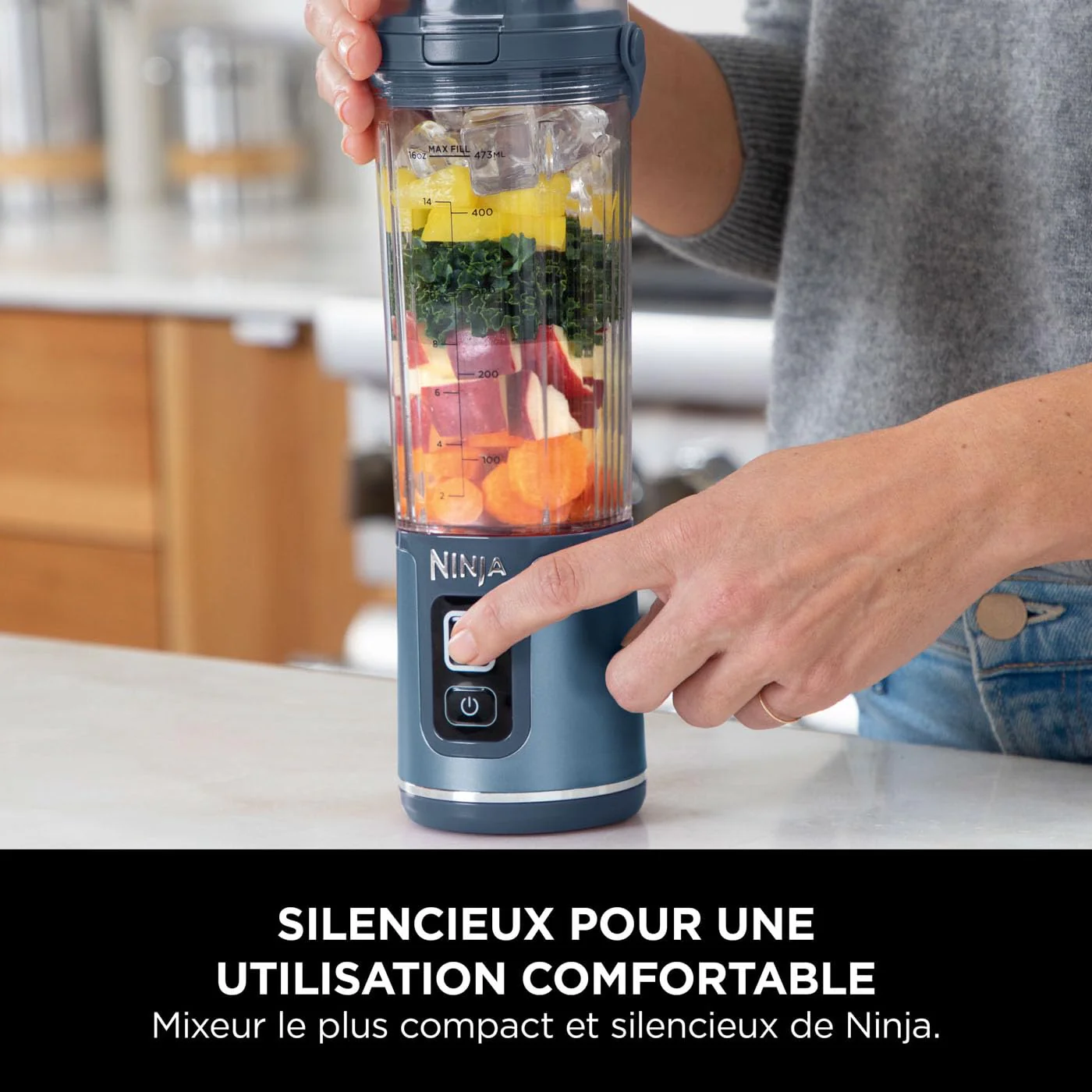 Ninja Blast Blender portable, 530 ml, couvercle résistant aux fuites et bec verseur, mini mixeur sans fil puissant, rechargeable, mixe smoothies, shakes protéinés et glaçons, Noir, BC151EUBK - Image 70