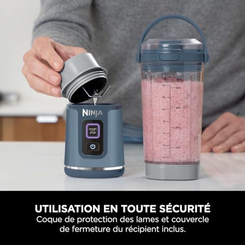 Ninja Blast Blender portable, 530 ml, couvercle résistant aux fuites et bec verseur, mini mixeur sans fil puissant, rechargeable, mixe smoothies, shakes protéinés et glaçons, Noir, BC151EUBK - Image 72
