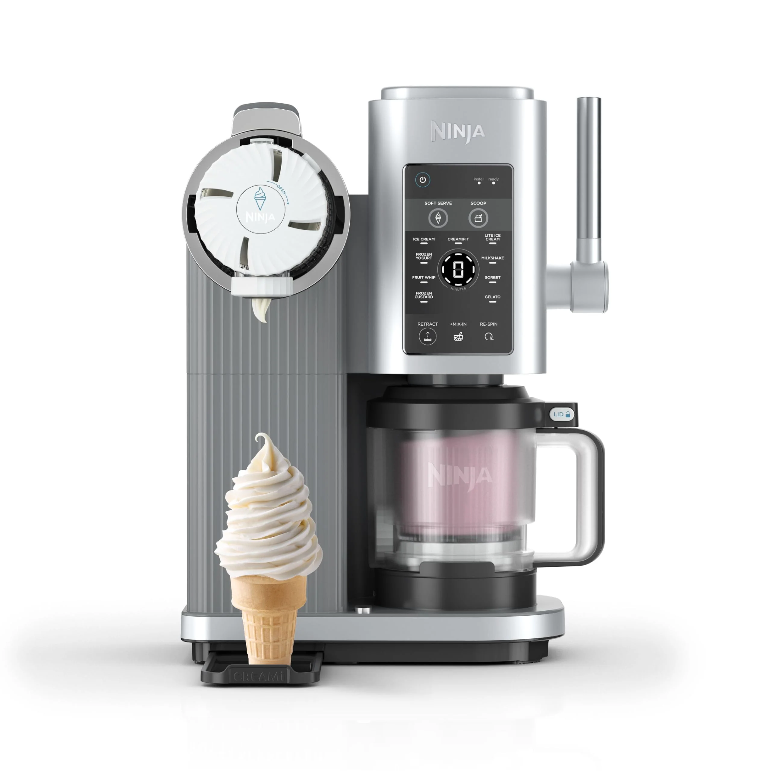 NINJA CREAMi Sorbetière Scoop and Swirl avec 2 pots, 13 modes pour réaliser crèmes glacées, glaces à l’italienne, gelatos, sorbets, milkshakes et plus, option Extra, Stone/Or NC701EUSTGD