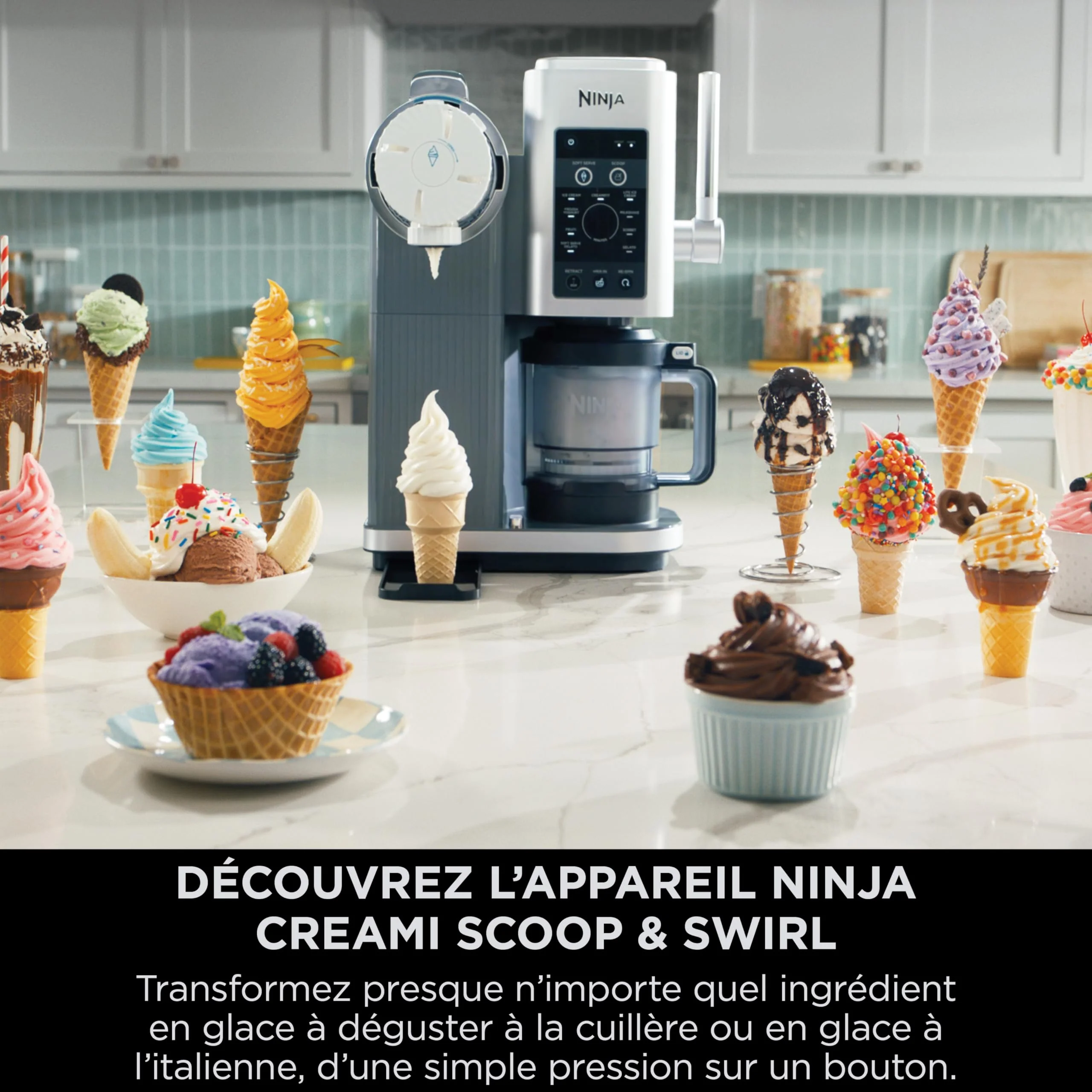 NINJA CREAMi Sorbetière Scoop and Swirl avec 2 pots, 13 modes pour réaliser crèmes glacées, glaces à l’italienne, gelatos, sorbets, milkshakes et plus, option Extra, Stone/Or NC701EUSTGD - Image 16