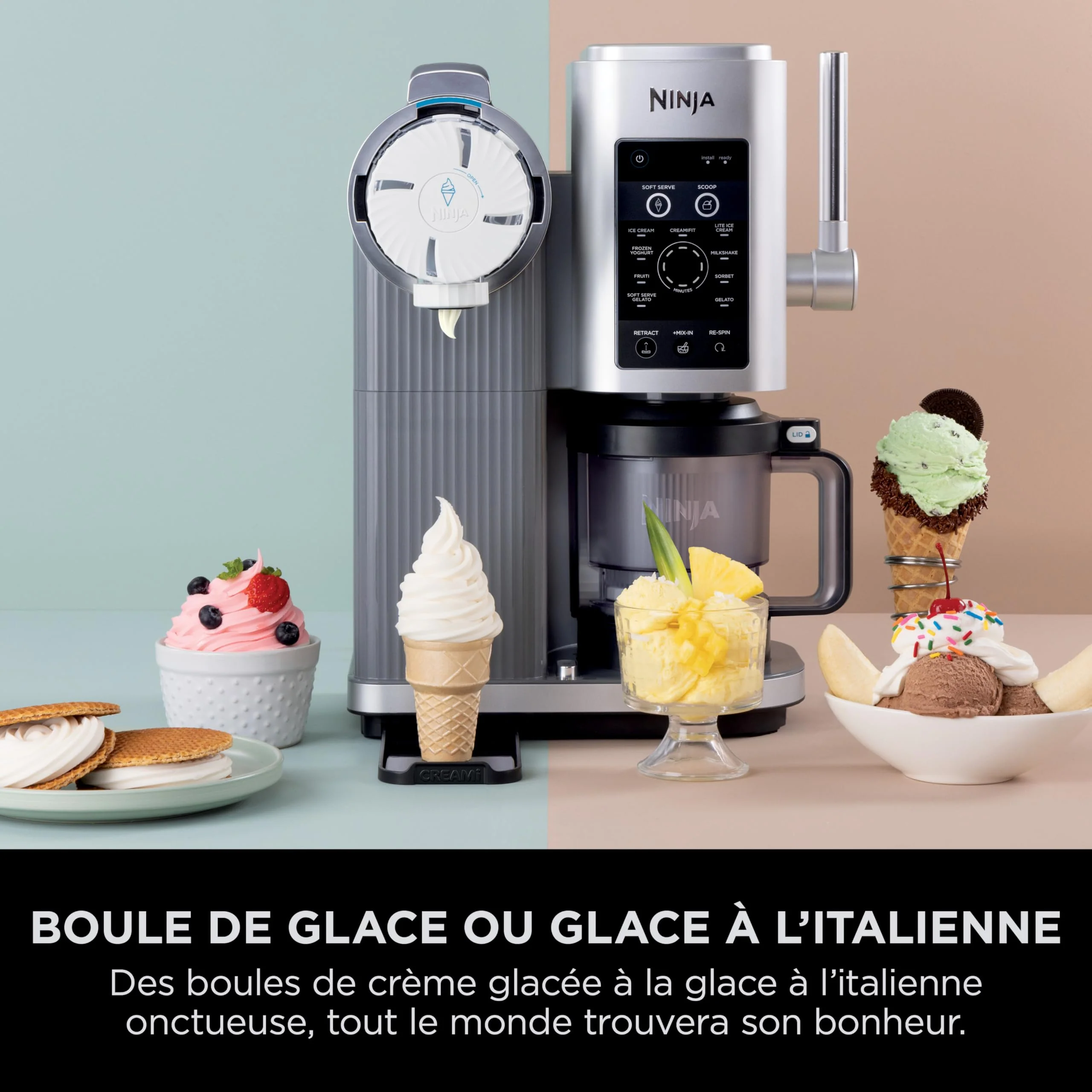 NINJA CREAMi Sorbetière Scoop and Swirl avec 2 pots, 13 modes pour réaliser crèmes glacées, glaces à l’italienne, gelatos, sorbets, milkshakes et plus, option Extra, Stone/Or NC701EUSTGD - Image 17