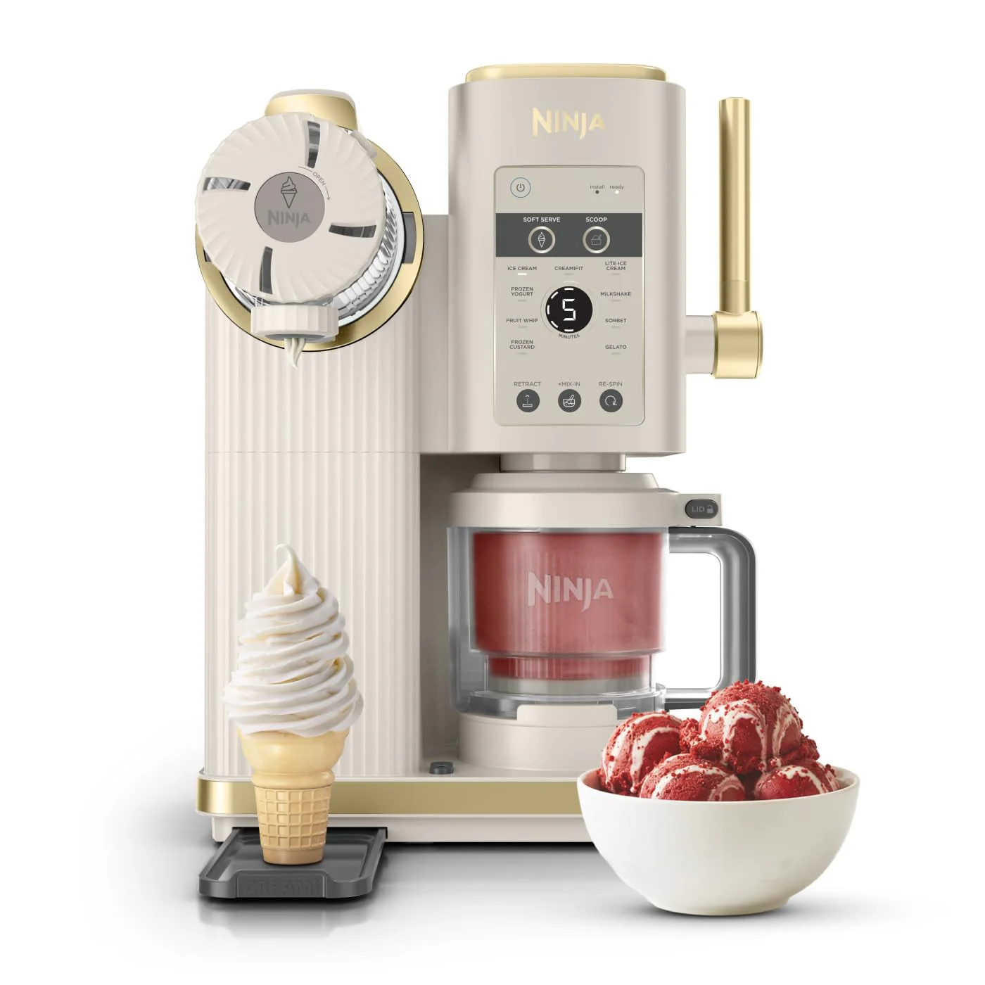 NINJA CREAMi Sorbetière Scoop and Swirl avec 2 pots, 13 modes pour réaliser crèmes glacées, glaces à l’italienne, gelatos, sorbets, milkshakes et plus, option Extra, Stone/Or NC701EUSTGD - Image 2