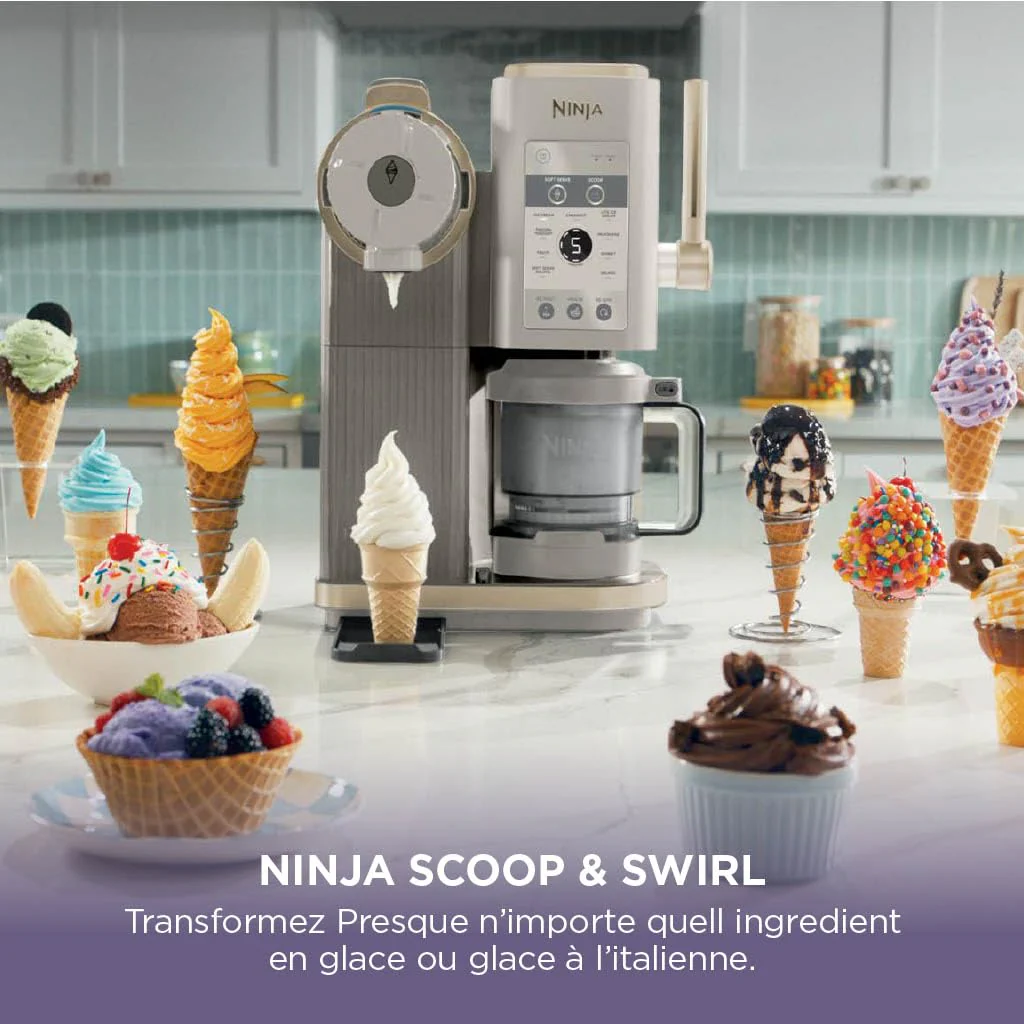 NINJA CREAMi Sorbetière Scoop and Swirl avec 2 pots, 13 modes pour réaliser crèmes glacées, glaces à l’italienne, gelatos, sorbets, milkshakes et plus, option Extra, Stone/Or NC701EUSTGD - Image 3