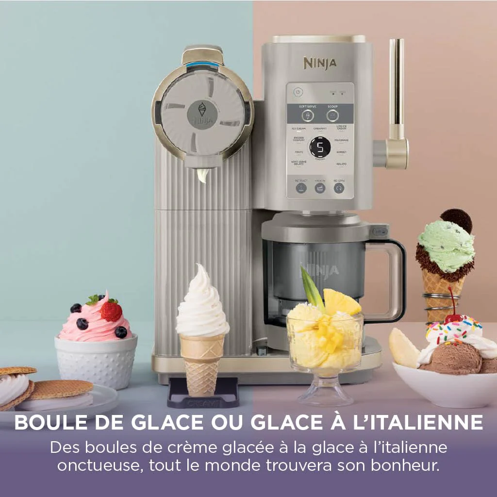 NINJA CREAMi Sorbetière Scoop and Swirl avec 2 pots, 13 modes pour réaliser crèmes glacées, glaces à l’italienne, gelatos, sorbets, milkshakes et plus, option Extra, Stone/Or NC701EUSTGD - Image 4