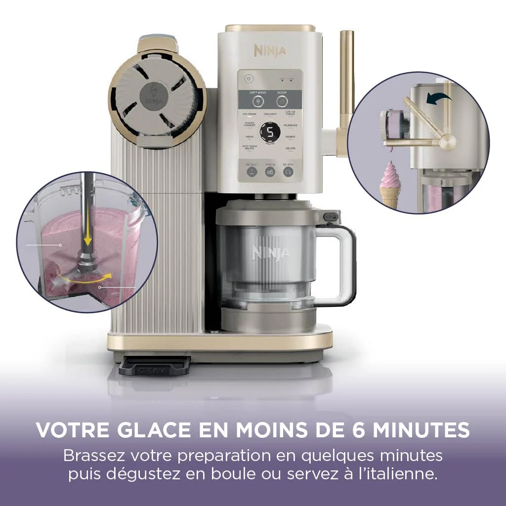 NINJA CREAMi Sorbetière Scoop and Swirl avec 2 pots, 13 modes pour réaliser crèmes glacées, glaces à l’italienne, gelatos, sorbets, milkshakes et plus, option Extra, Stone/Or NC701EUSTGD - Image 9
