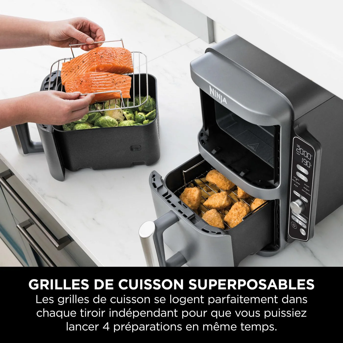 NINJA Foodi FlexDrawer Air Fryer, Dual Zone Avec Séparateur Amovible, Grand Tiroir de 10.4 L, 7-en-1, Double Zone, Sans Huile, Pièces Antiadhésives Compatibles Au Lave-Vaisselle, Noir AF500EU - Image 11