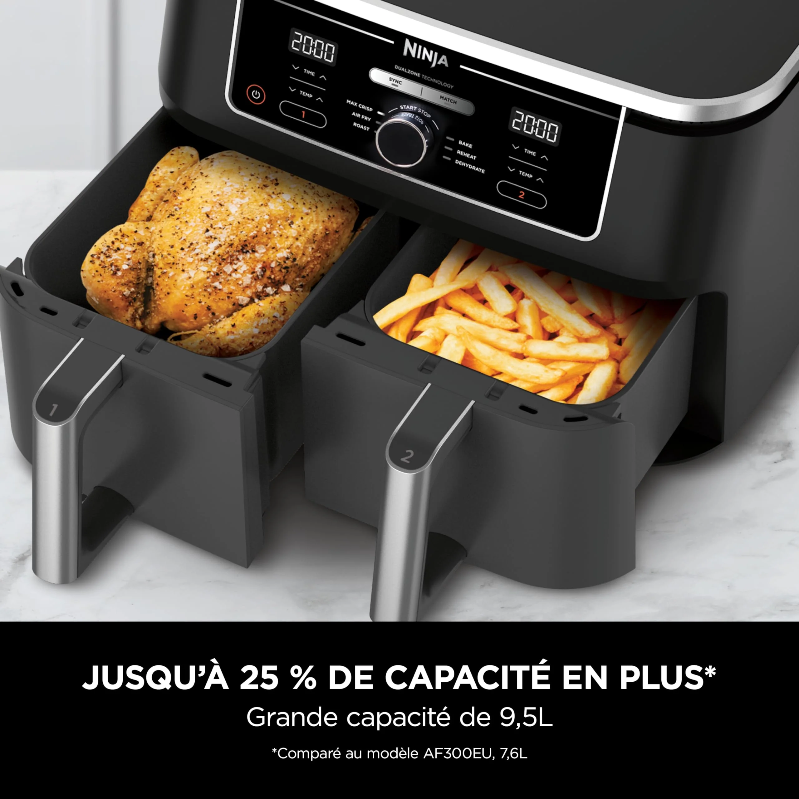NINJA Foodi FlexDrawer Air Fryer, Dual Zone Avec Séparateur Amovible, Grand Tiroir de 10.4 L, 7-en-1, Double Zone, Sans Huile, Pièces Antiadhésives Compatibles Au Lave-Vaisselle, Noir AF500EU - Image 21
