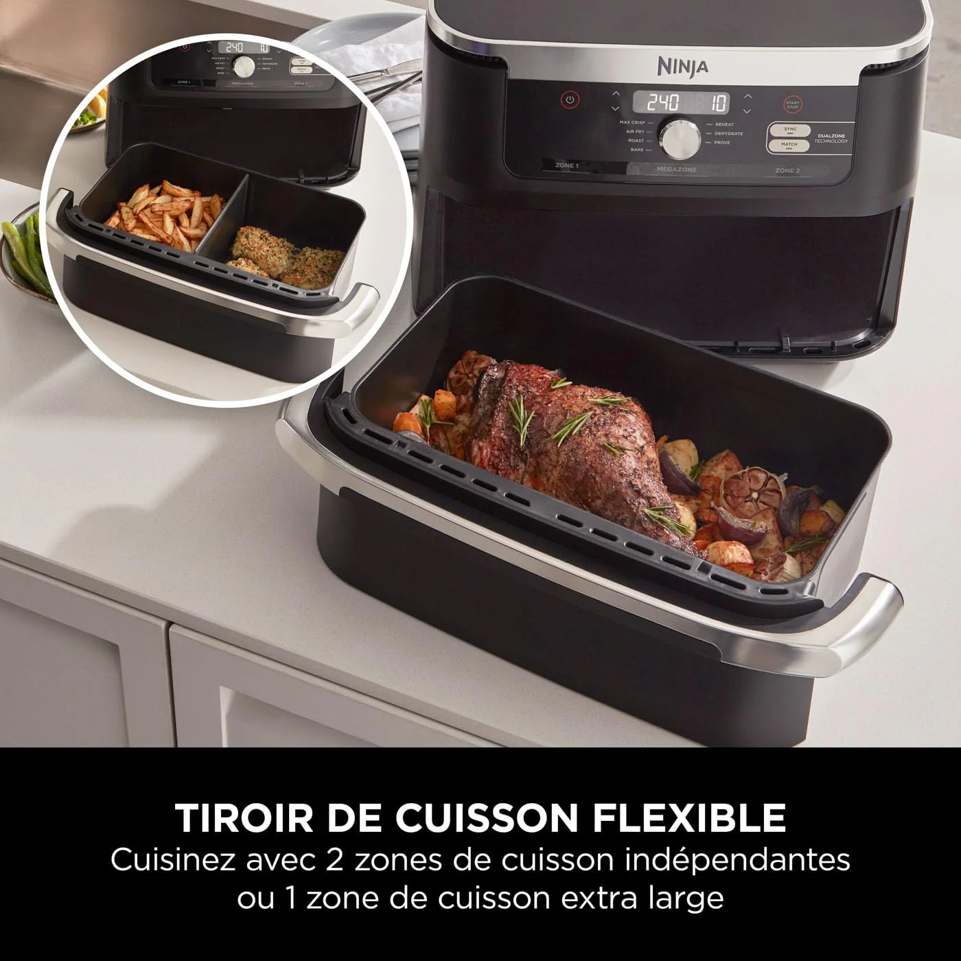 NINJA Foodi FlexDrawer Air Fryer, Dual Zone Avec Séparateur Amovible, Grand Tiroir de 10.4 L, 7-en-1, Double Zone, Sans Huile, Pièces Antiadhésives Compatibles Au Lave-Vaisselle, Noir AF500EU - Image 29