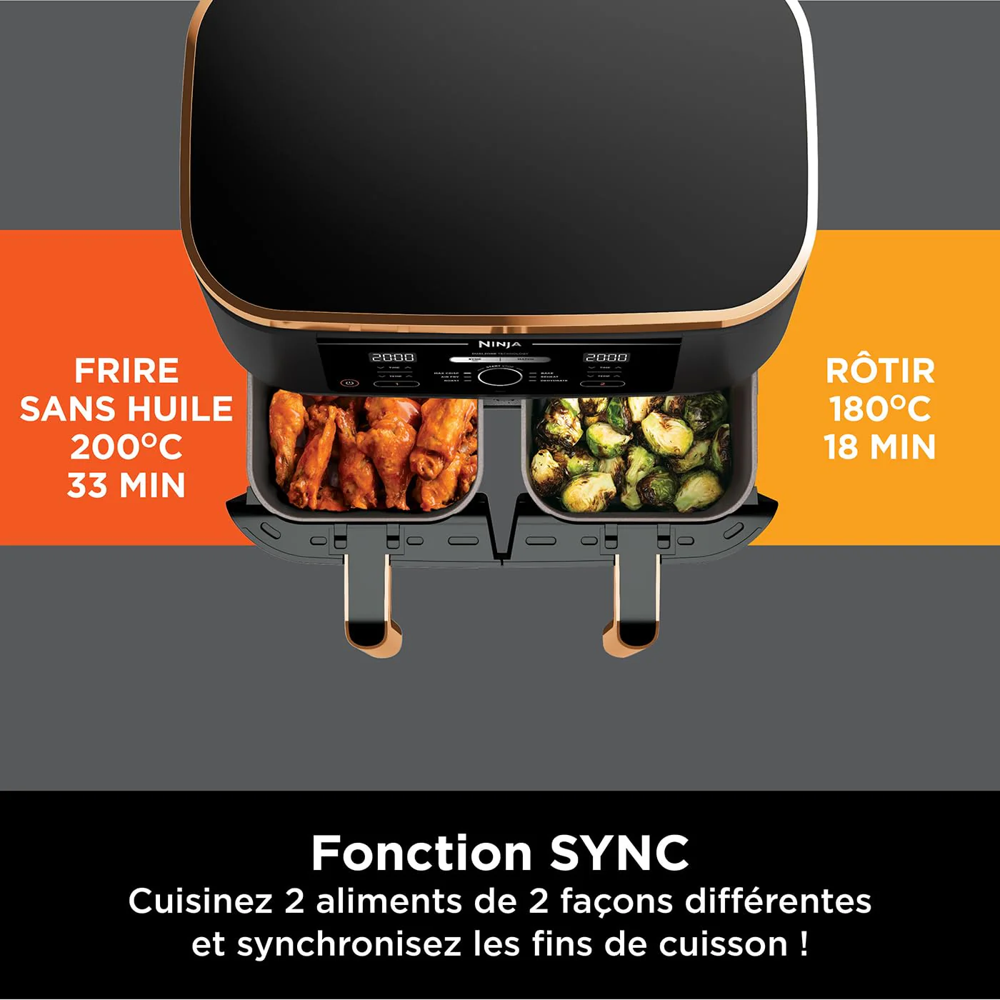 Ninja Foodi MAX Dual Zone Air Fryer, Friteuse sans huile, 2 tiroirs, 9,5 L, 6-en-1 (Air Fry, Max Crisp, rôtir, cuire, réchauffer, déshydrater), exclusivité Amazon, cuivre/noir, AF400EUCP - Image 19