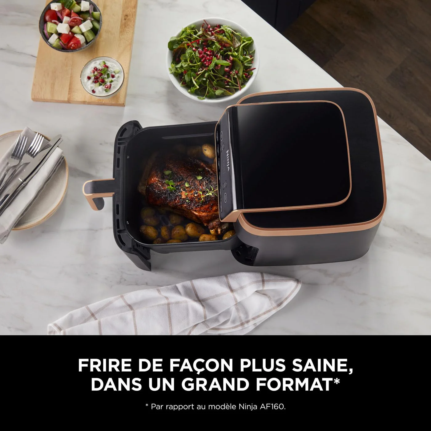 Ninja Foodi MAX Dual Zone Air Fryer, Friteuse sans huile, 2 tiroirs, 9,5 L, 6-en-1 (Air Fry, Max Crisp, rôtir, cuire, réchauffer, déshydrater), exclusivité Amazon, cuivre/noir, AF400EUCP - Image 7