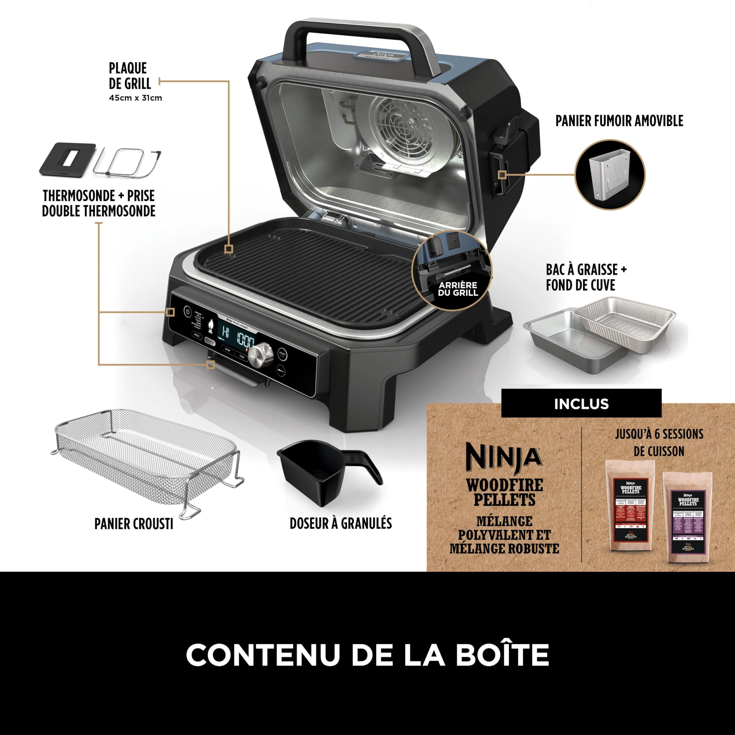 Ninja Woodfire Pro Connect XL Barbecue Électrique & Fumoir avec Contrôle d'Application, 2 Sondes, Grille, Housse, Revêtements & Brosse, Grill & Friteuse sans huile 7-en-1, Bleu & Noir OG901EUAMZ - Image 24