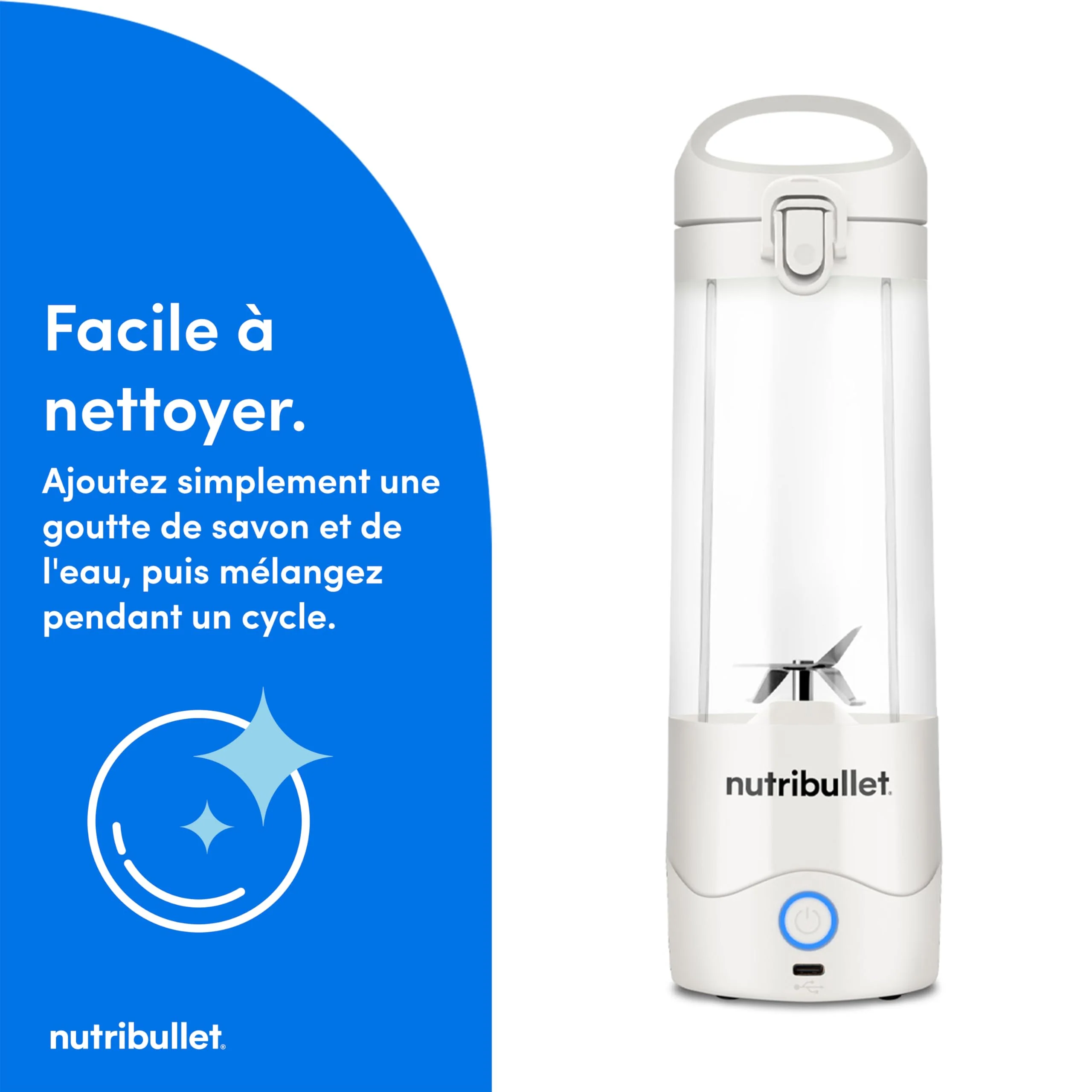 Nutribullet blender portable léger, tasse tritan sans BPA 475ml, mini blender avec lame en acier inoxydable 4 points, blender nomade, chargeur USB-C, plus de 15 cycles avant recharge NBP003B - Image 10