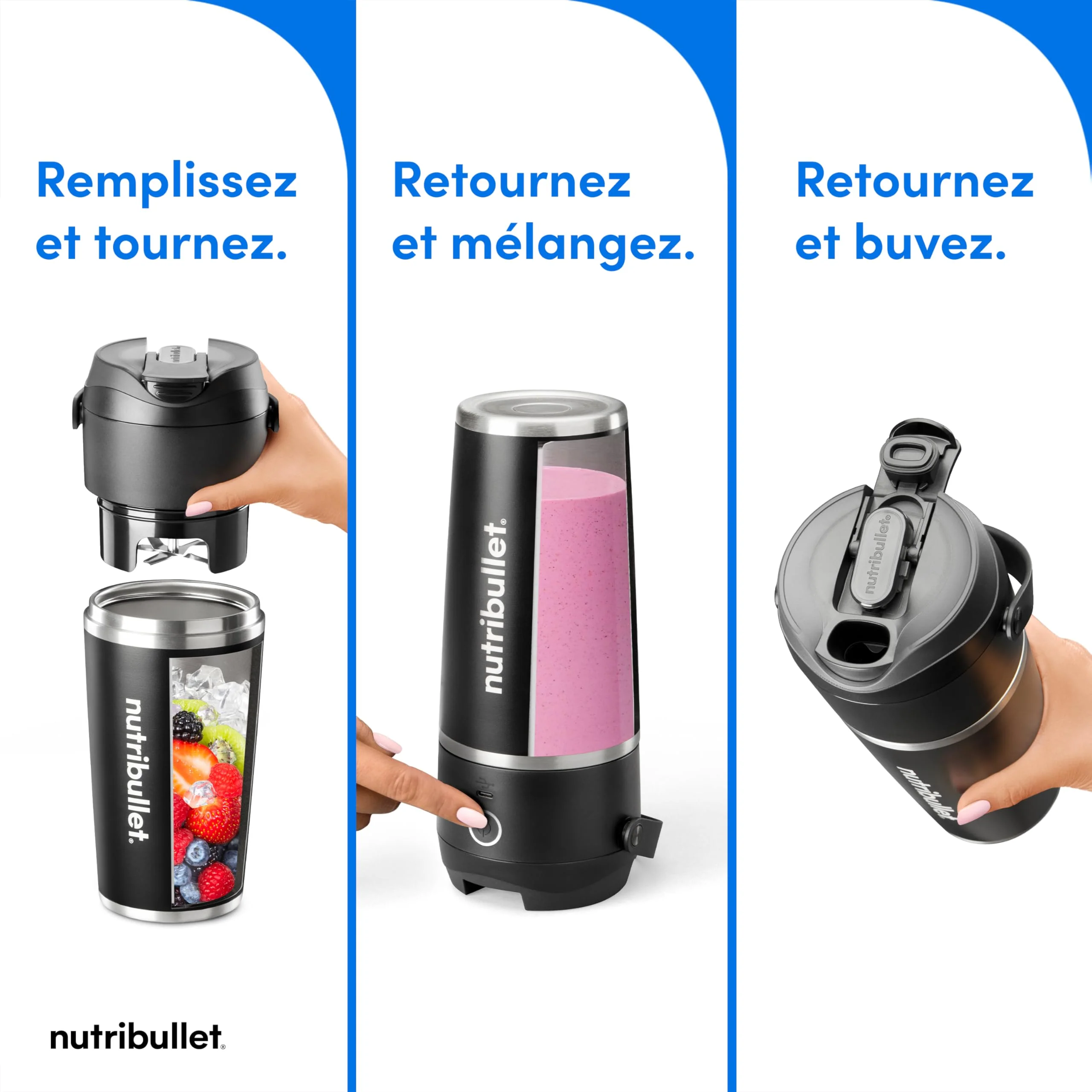 Nutribullet blender portable léger, tasse tritan sans BPA 475ml, mini blender avec lame en acier inoxydable 4 points, blender nomade, chargeur USB-C, plus de 15 cycles avant recharge NBP003B - Image 15