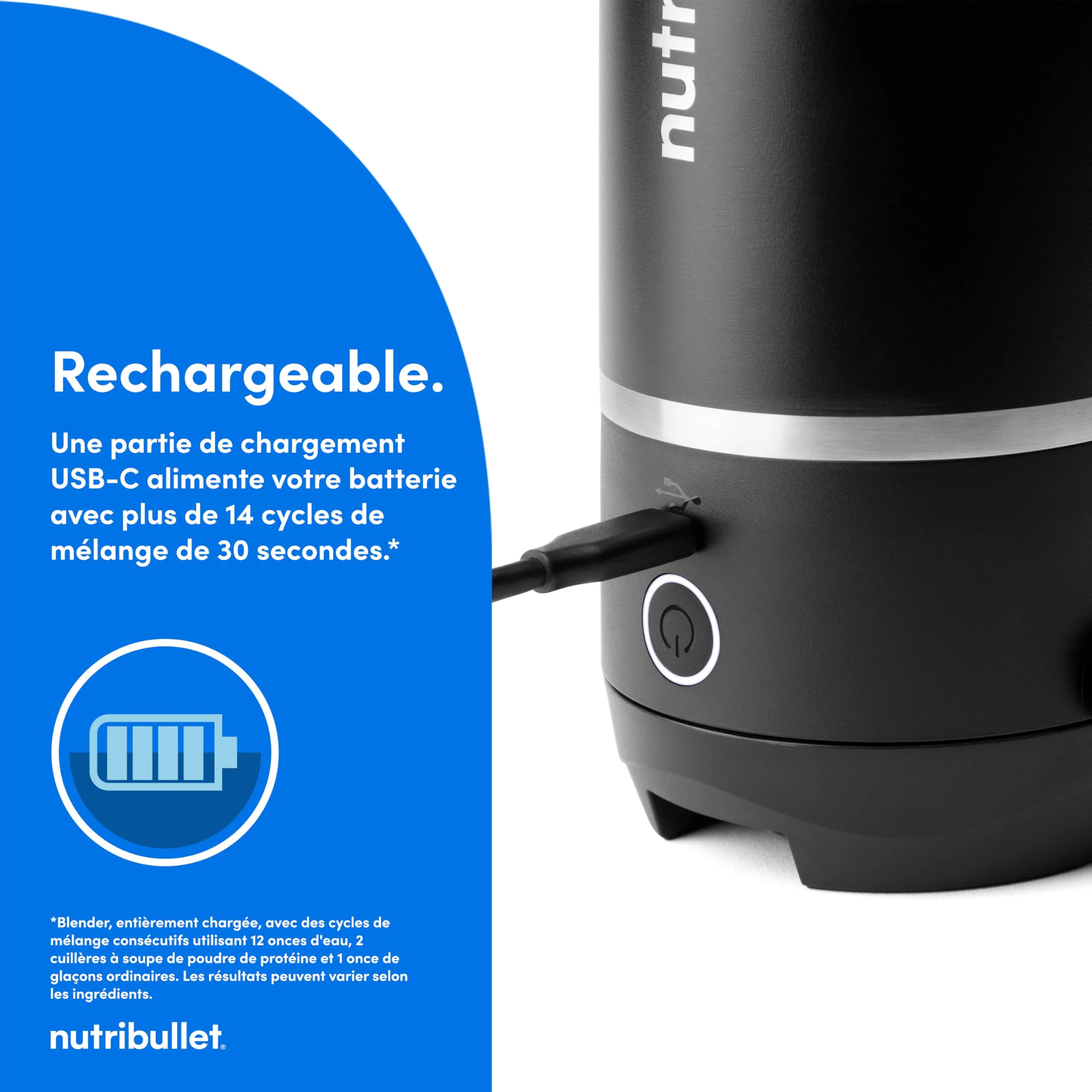 Nutribullet blender portable léger, tasse tritan sans BPA 475ml, mini blender avec lame en acier inoxydable 4 points, blender nomade, chargeur USB-C, plus de 15 cycles avant recharge NBP003B - Image 19