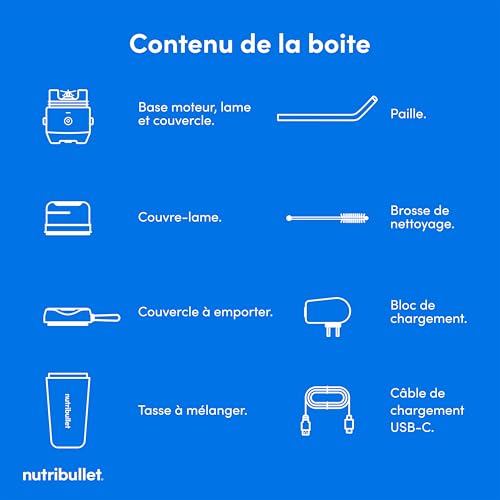 Nutribullet blender portable léger, tasse tritan sans BPA 475ml, mini blender avec lame en acier inoxydable 4 points, blender nomade, chargeur USB-C, plus de 15 cycles avant recharge NBP003B - Image 23