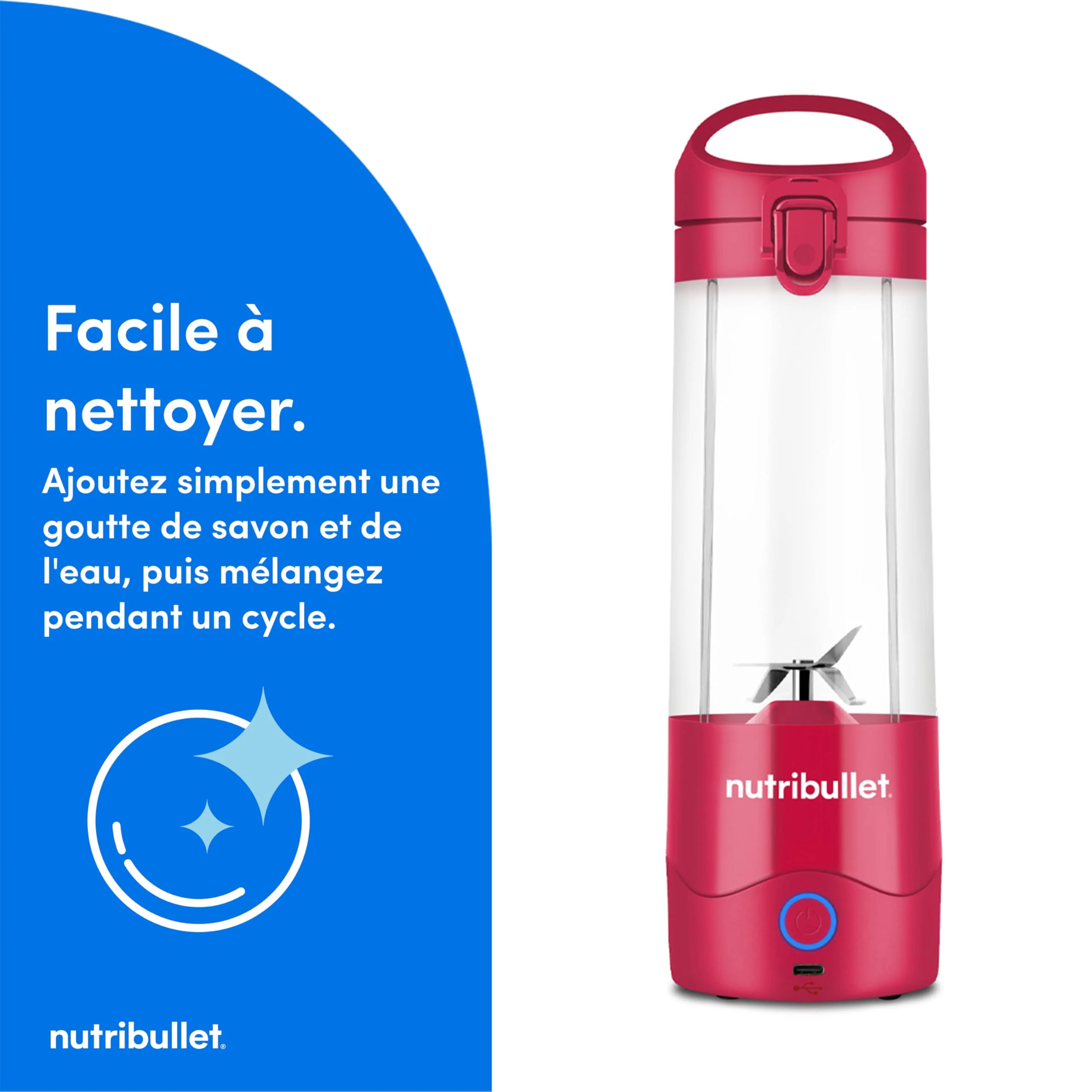 Nutribullet blender portable léger, tasse tritan sans BPA 475ml, mini blender avec lame en acier inoxydable 4 points, blender nomade, chargeur USB-C, plus de 15 cycles avant recharge NBP003B - Image 28