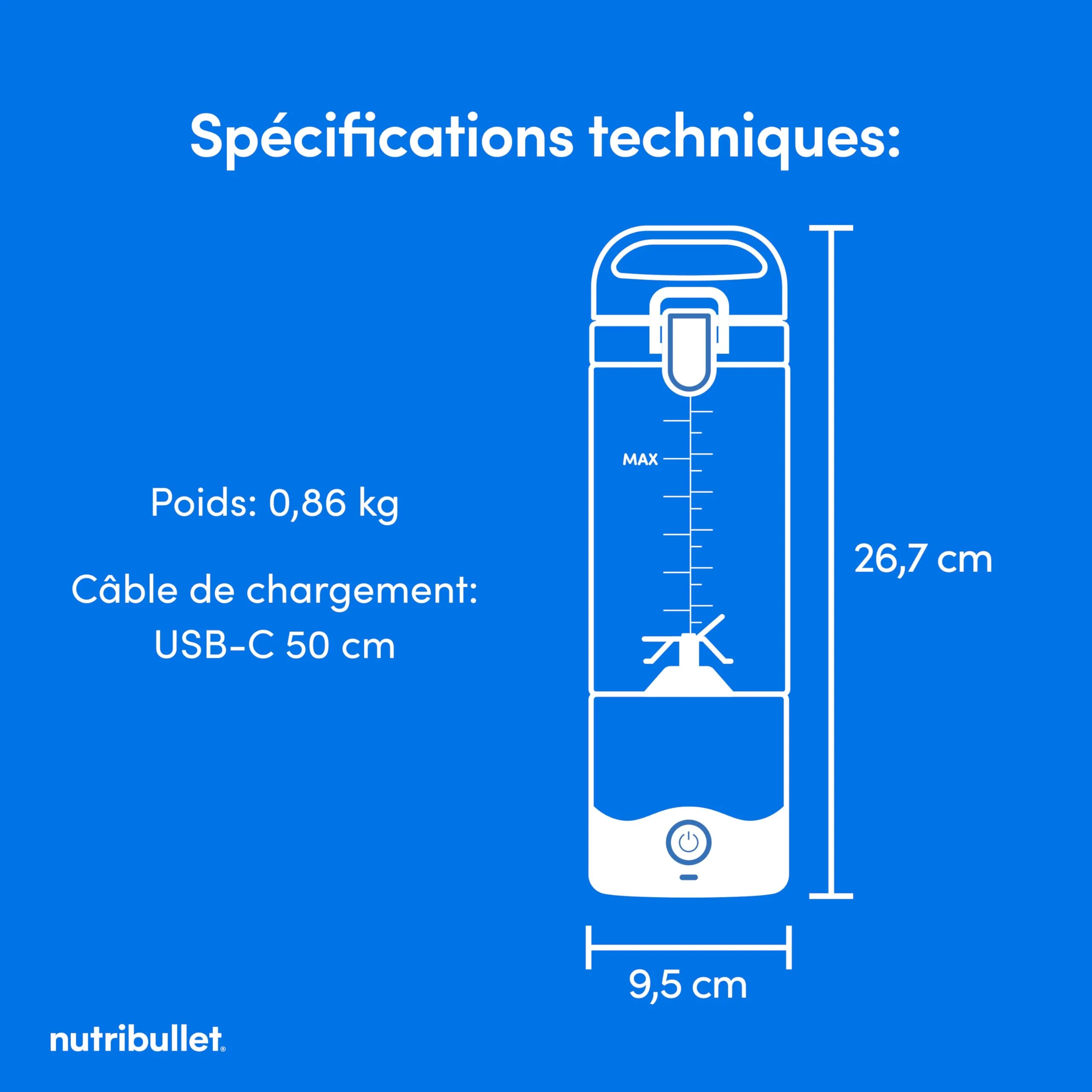 Nutribullet blender portable léger, tasse tritan sans BPA 475ml, mini blender avec lame en acier inoxydable 4 points, blender nomade, chargeur USB-C, plus de 15 cycles avant recharge NBP003B - Image 29