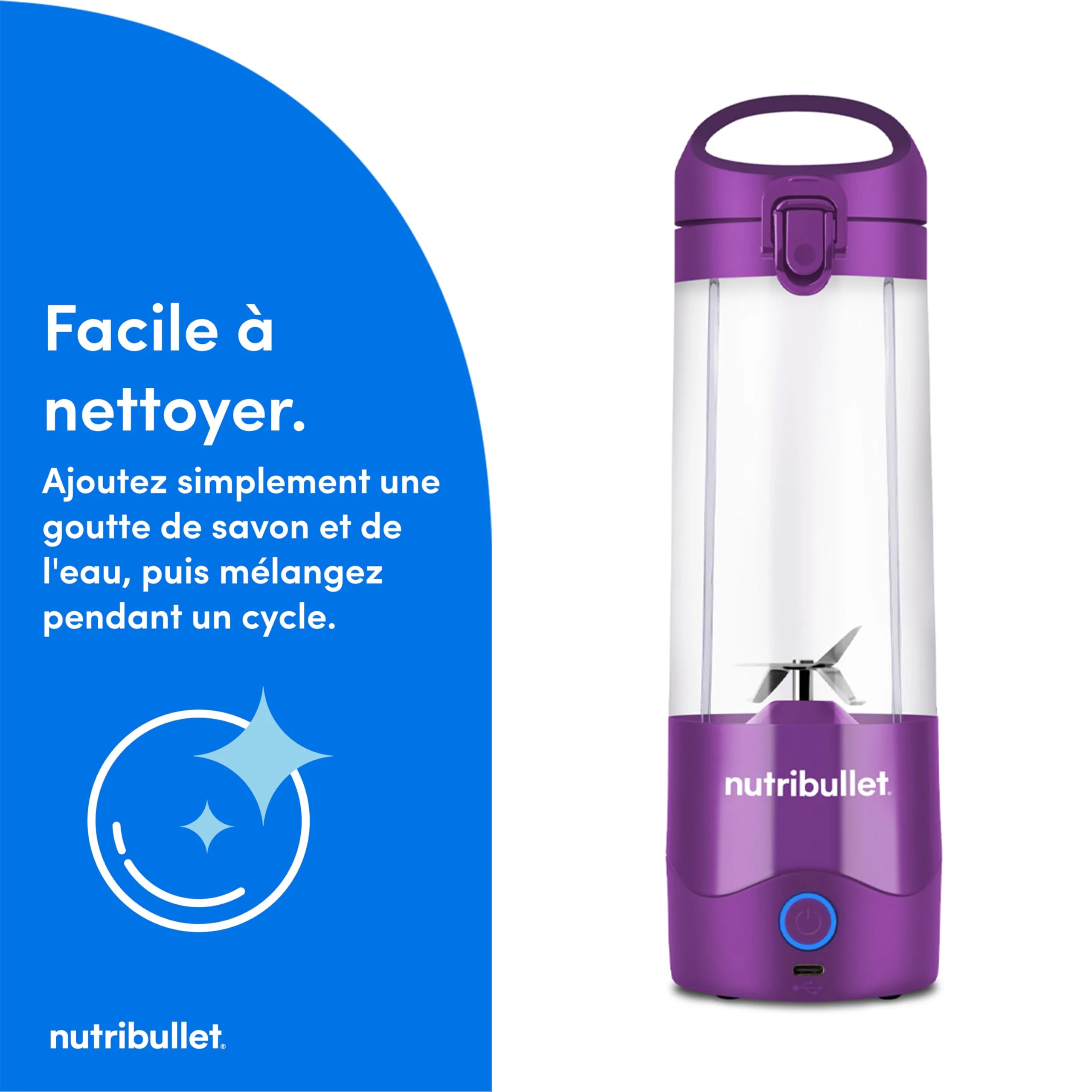 Nutribullet blender portable léger, tasse tritan sans BPA 475ml, mini blender avec lame en acier inoxydable 4 points, blender nomade, chargeur USB-C, plus de 15 cycles avant recharge NBP003B - Image 36