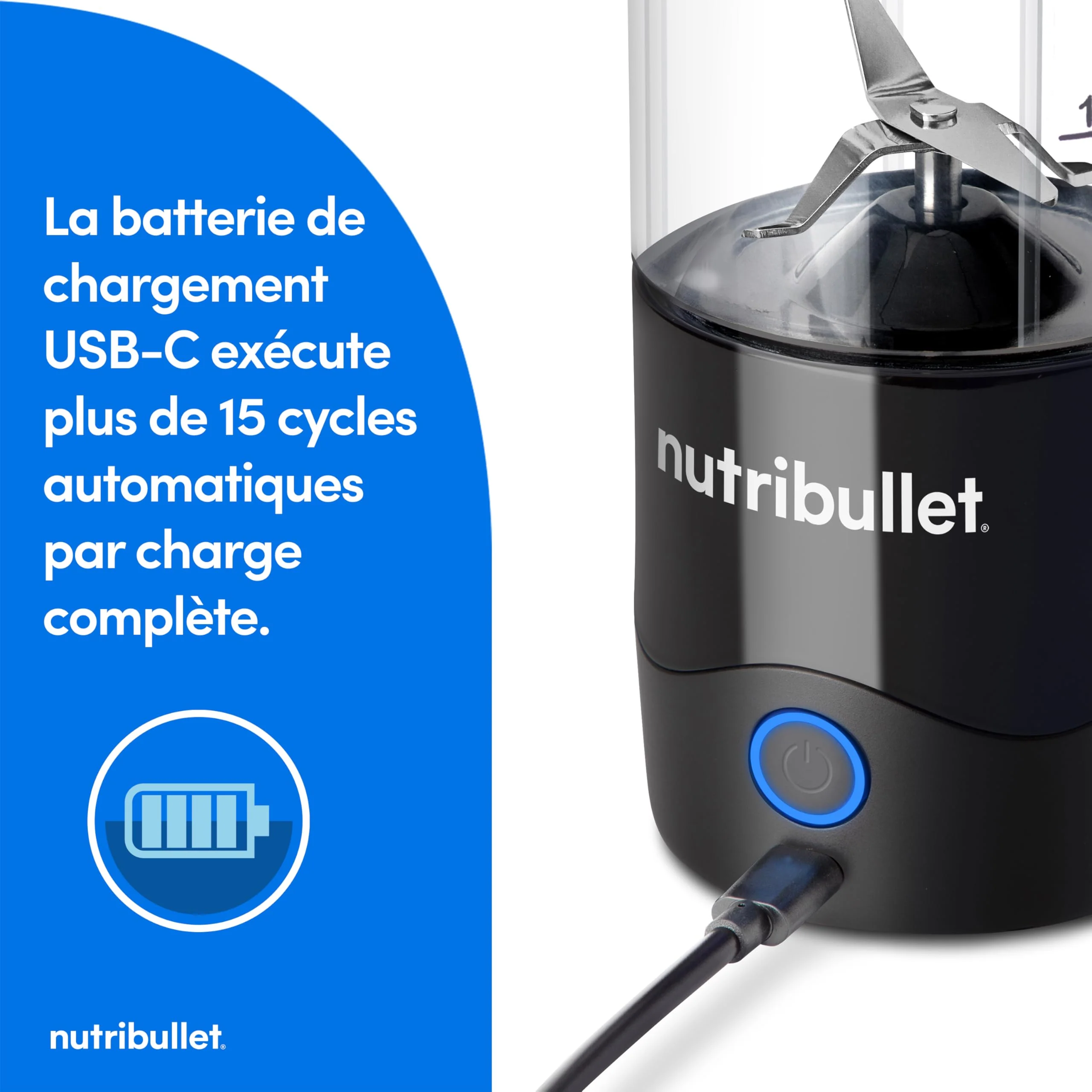 Nutribullet blender portable léger, tasse tritan sans BPA 475ml, mini blender avec lame en acier inoxydable 4 points, blender nomade, chargeur USB-C, plus de 15 cycles avant recharge NBP003B - Image 41