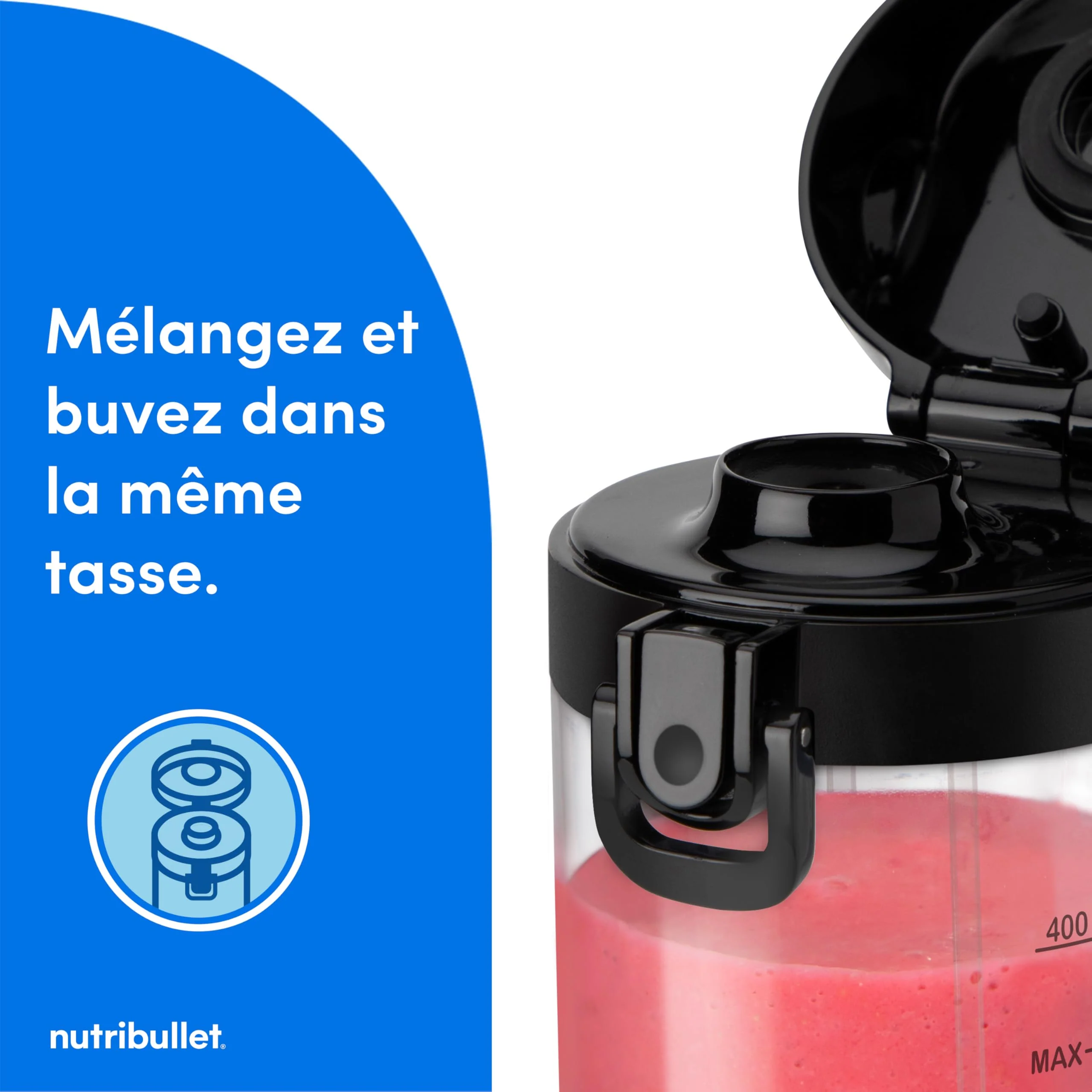 Nutribullet blender portable léger, tasse tritan sans BPA 475ml, mini blender avec lame en acier inoxydable 4 points, blender nomade, chargeur USB-C, plus de 15 cycles avant recharge NBP003B - Image 43