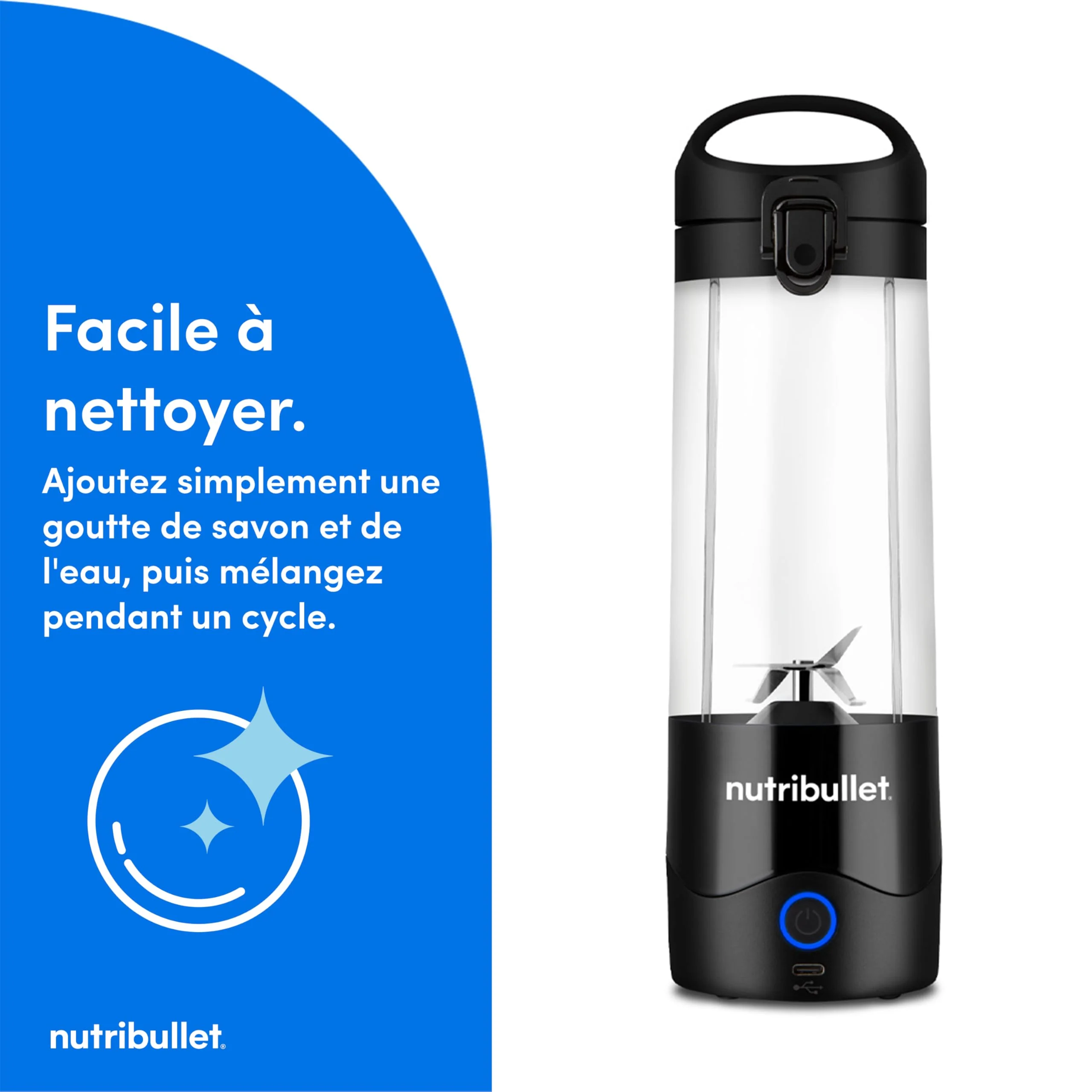 Nutribullet blender portable léger, tasse tritan sans BPA 475ml, mini blender avec lame en acier inoxydable 4 points, blender nomade, chargeur USB-C, plus de 15 cycles avant recharge NBP003B - Image 44