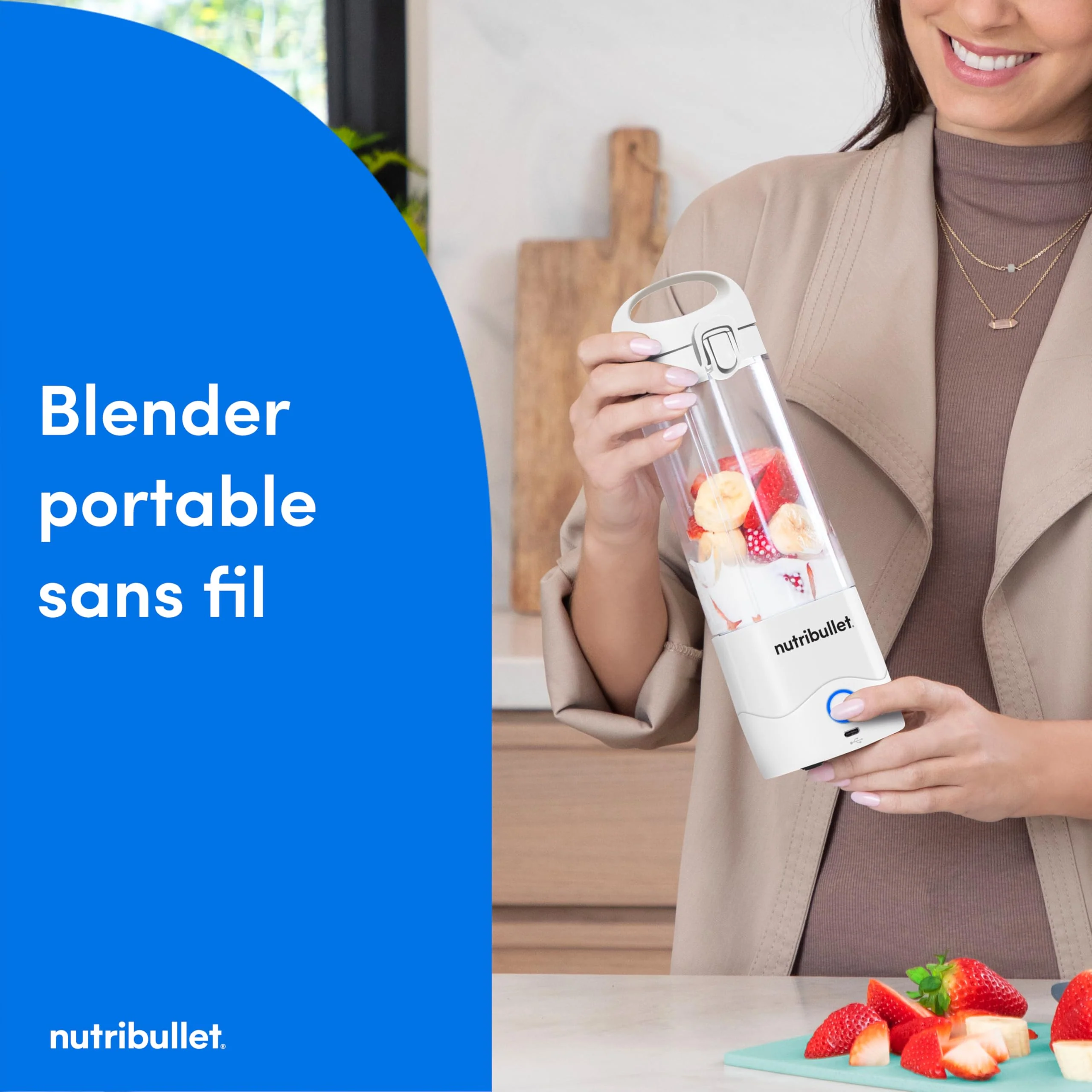Nutribullet blender portable léger, tasse tritan sans BPA 475ml, mini blender avec lame en acier inoxydable 4 points, blender nomade, chargeur USB-C, plus de 15 cycles avant recharge NBP003B - Image 6