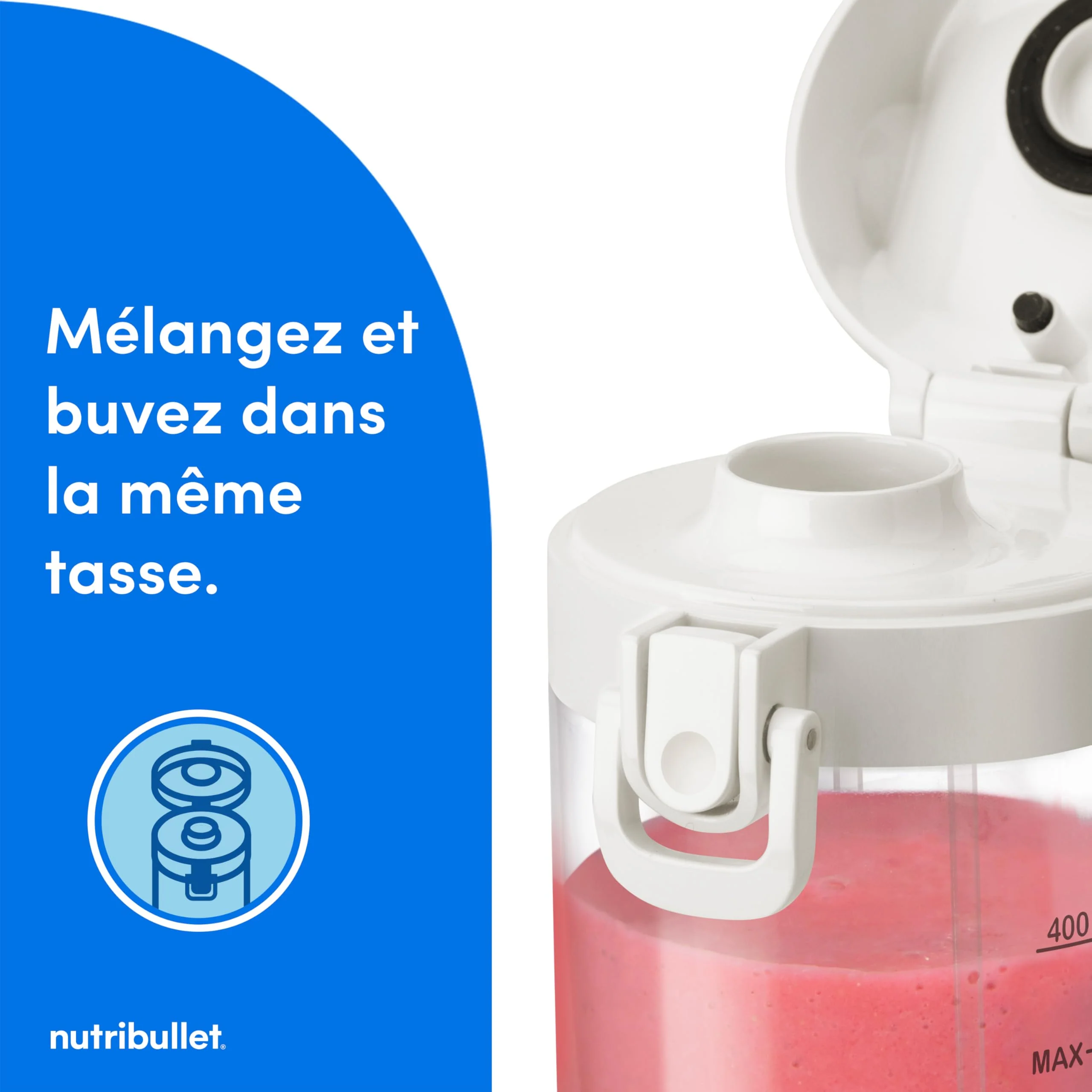 Nutribullet blender portable léger, tasse tritan sans BPA 475ml, mini blender avec lame en acier inoxydable 4 points, blender nomade, chargeur USB-C, plus de 15 cycles avant recharge NBP003B - Image 9