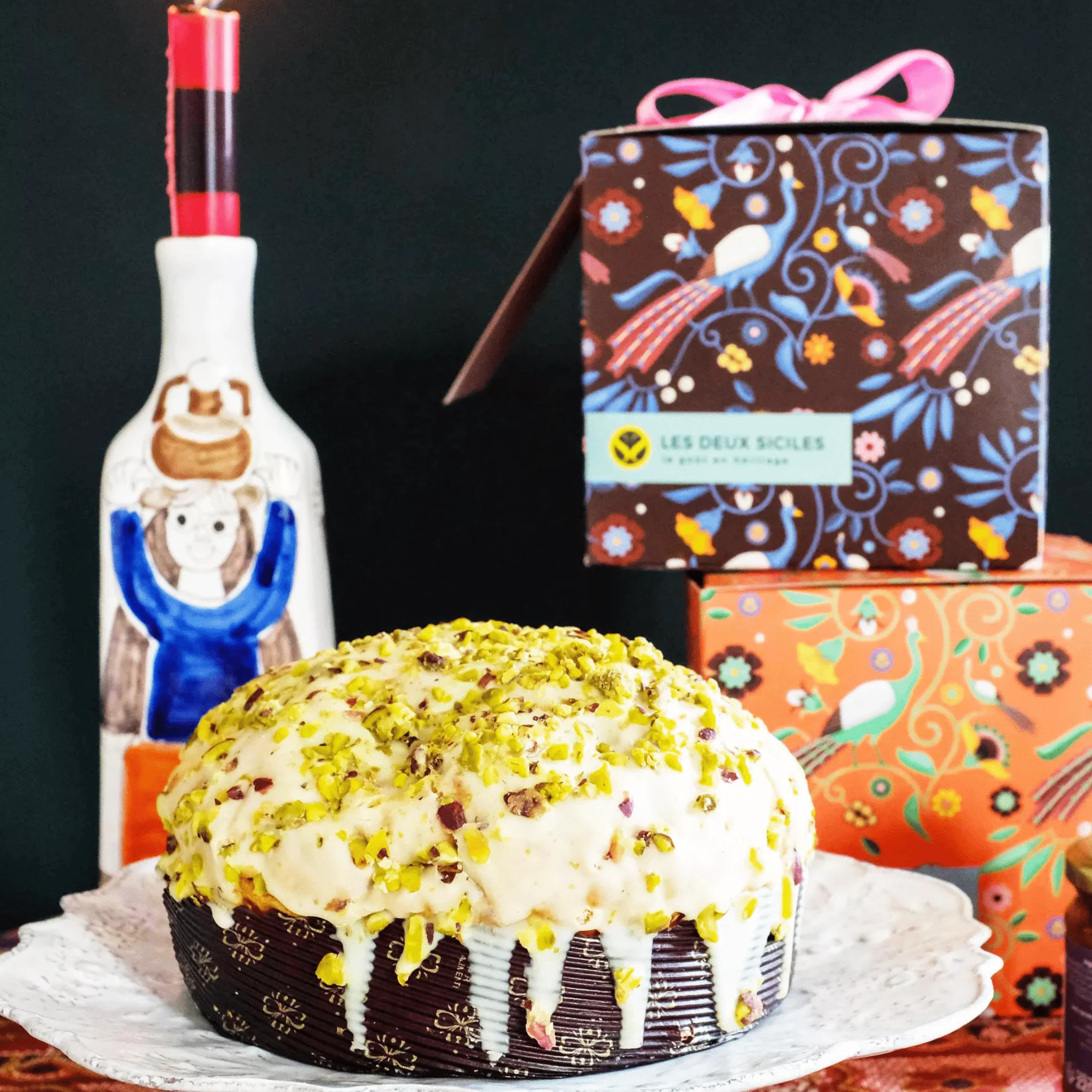 Panettone fourré à la crème de pistache