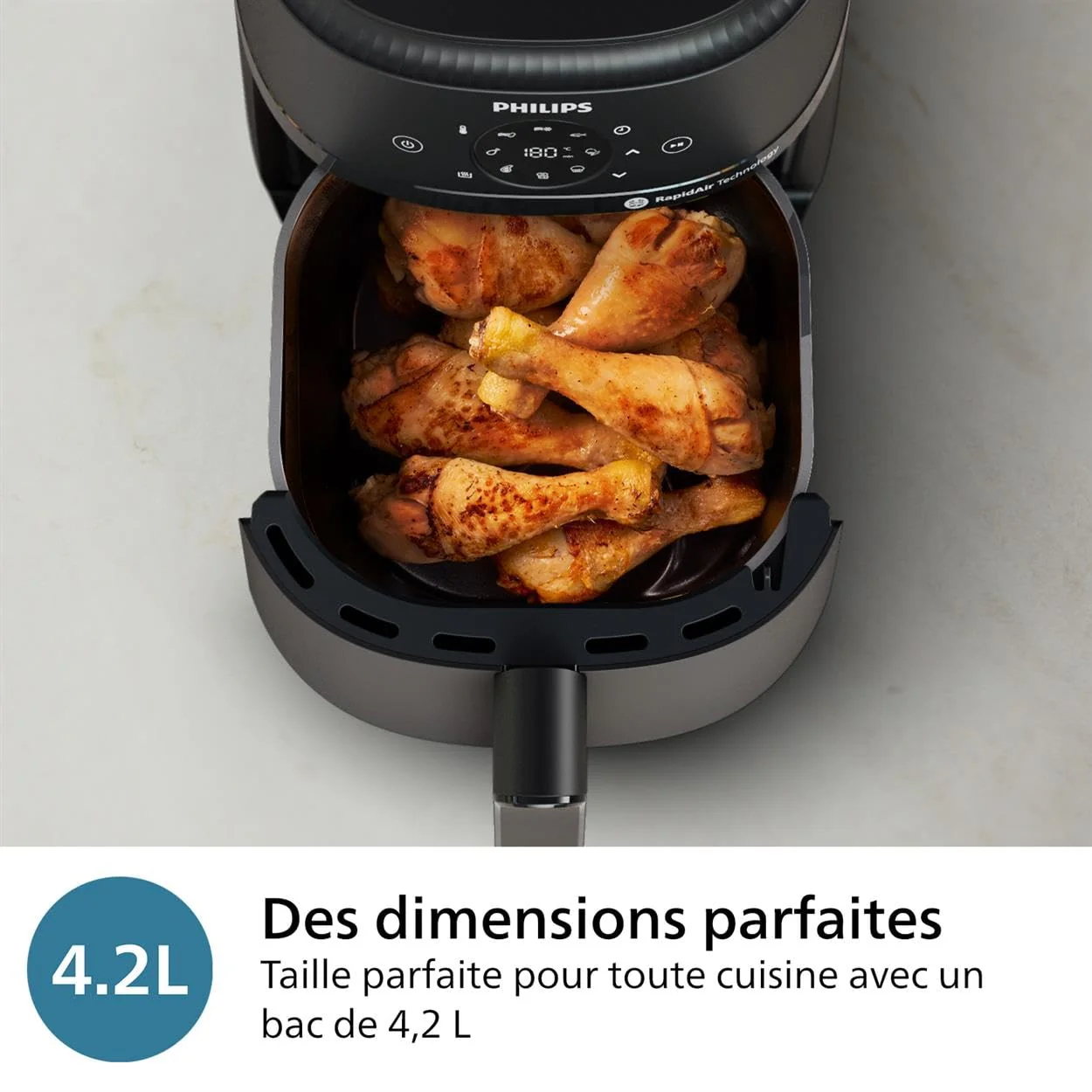Philips Air Fryer Série 2000 4.2L - Puissance 1500W, Technologie RapidAir, Écran tactile digital,13 options de cuisson,9 fonctions préréglées, Jusqu'à 90% de matières grasses en moins,Noir (NA229/00) - Image 15