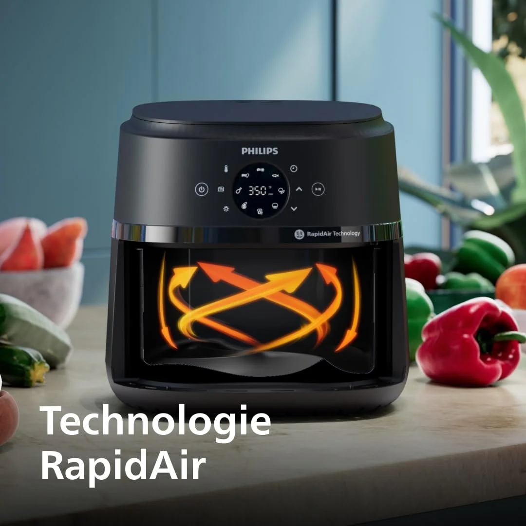 Philips Air Fryer Série 2000 4.2L - Puissance 1500W, Technologie RapidAir, Écran tactile digital,13 options de cuisson,9 fonctions préréglées, Jusqu'à 90% de matières grasses en moins,Noir (NA229/00) - Image 6