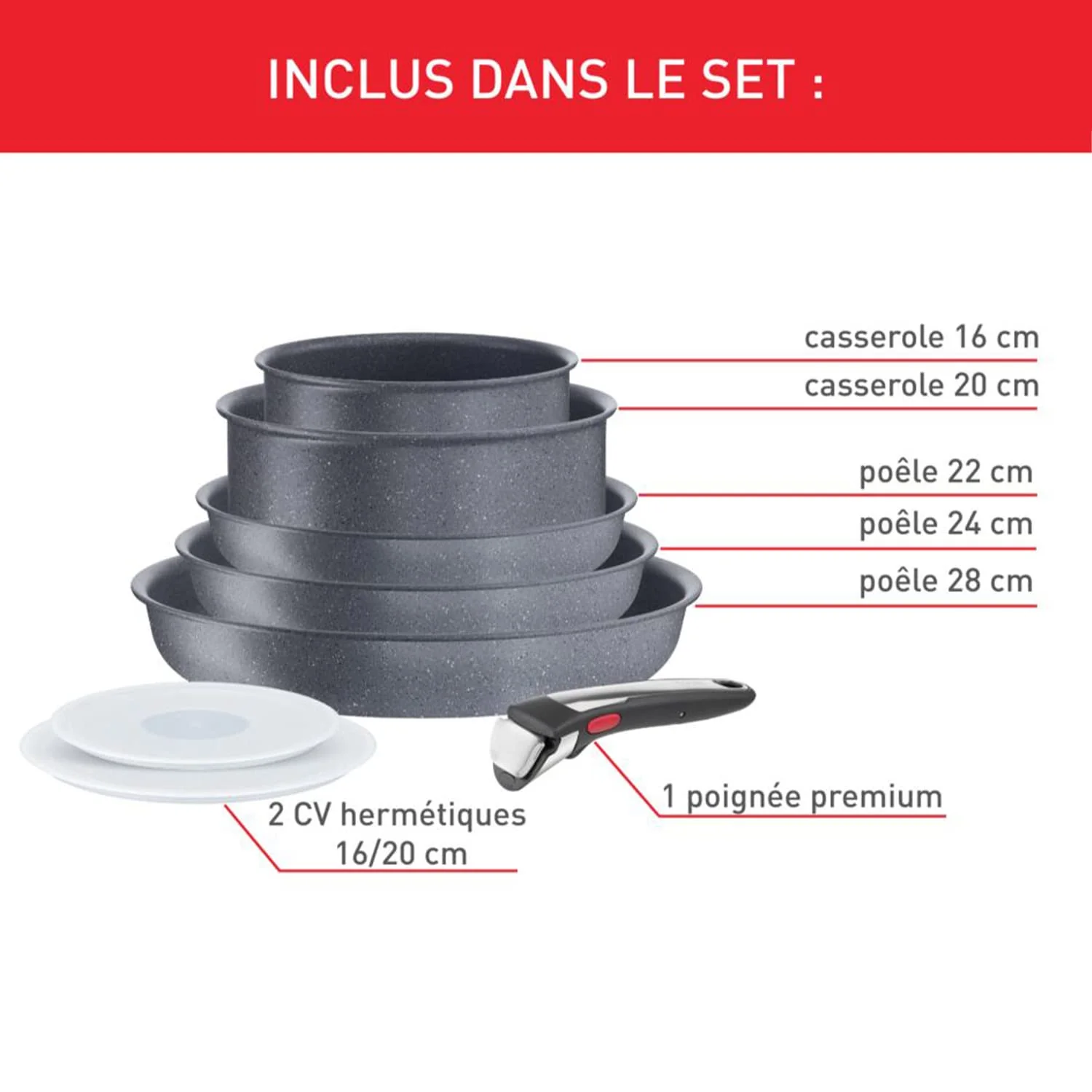 Lot de 3 Casseroles Tefal Ingenio Natural On 16 / 18 / 20 cm + Poignée Amovible - Image 11